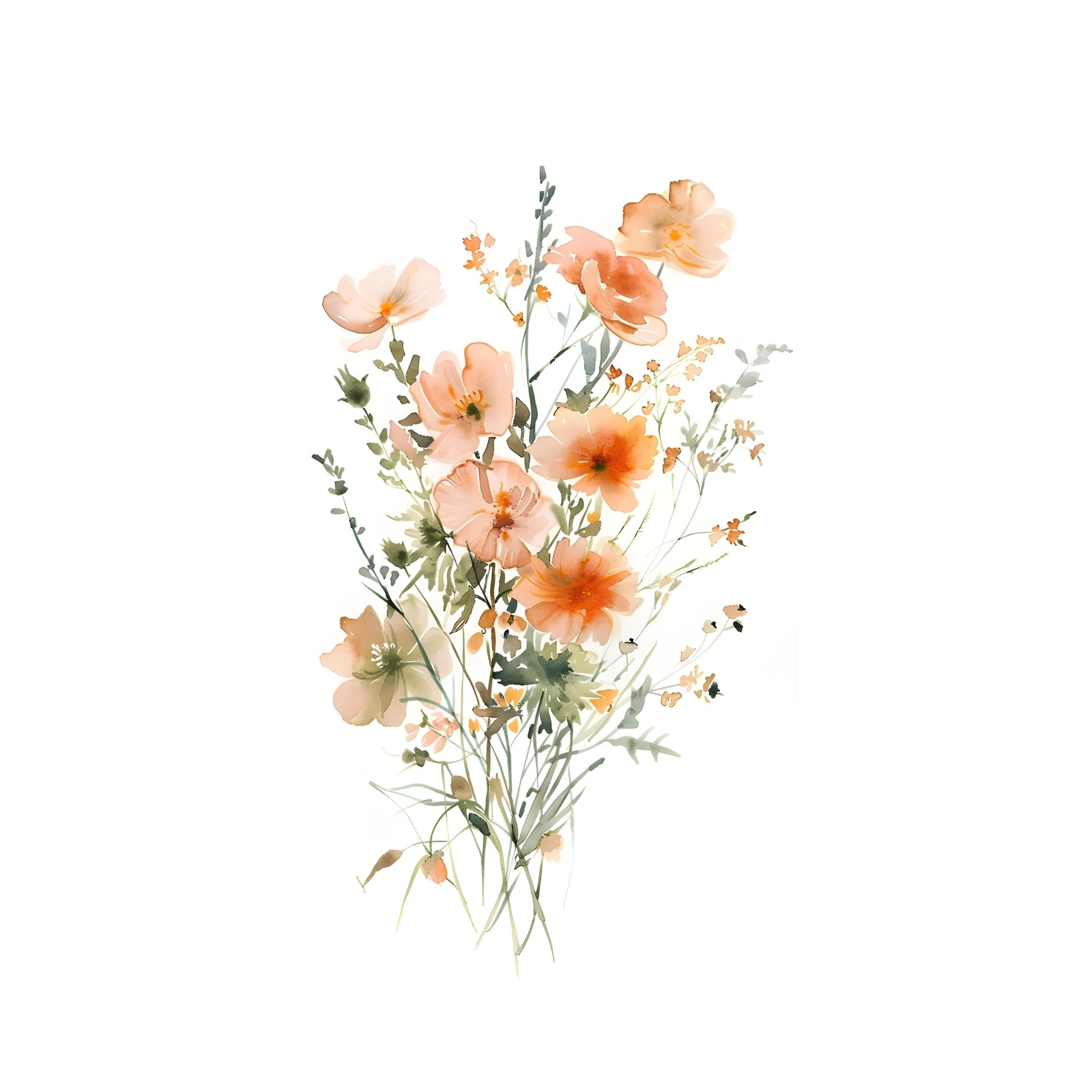 Soft Peach Floral Bouquet Watercolor Wall Art
