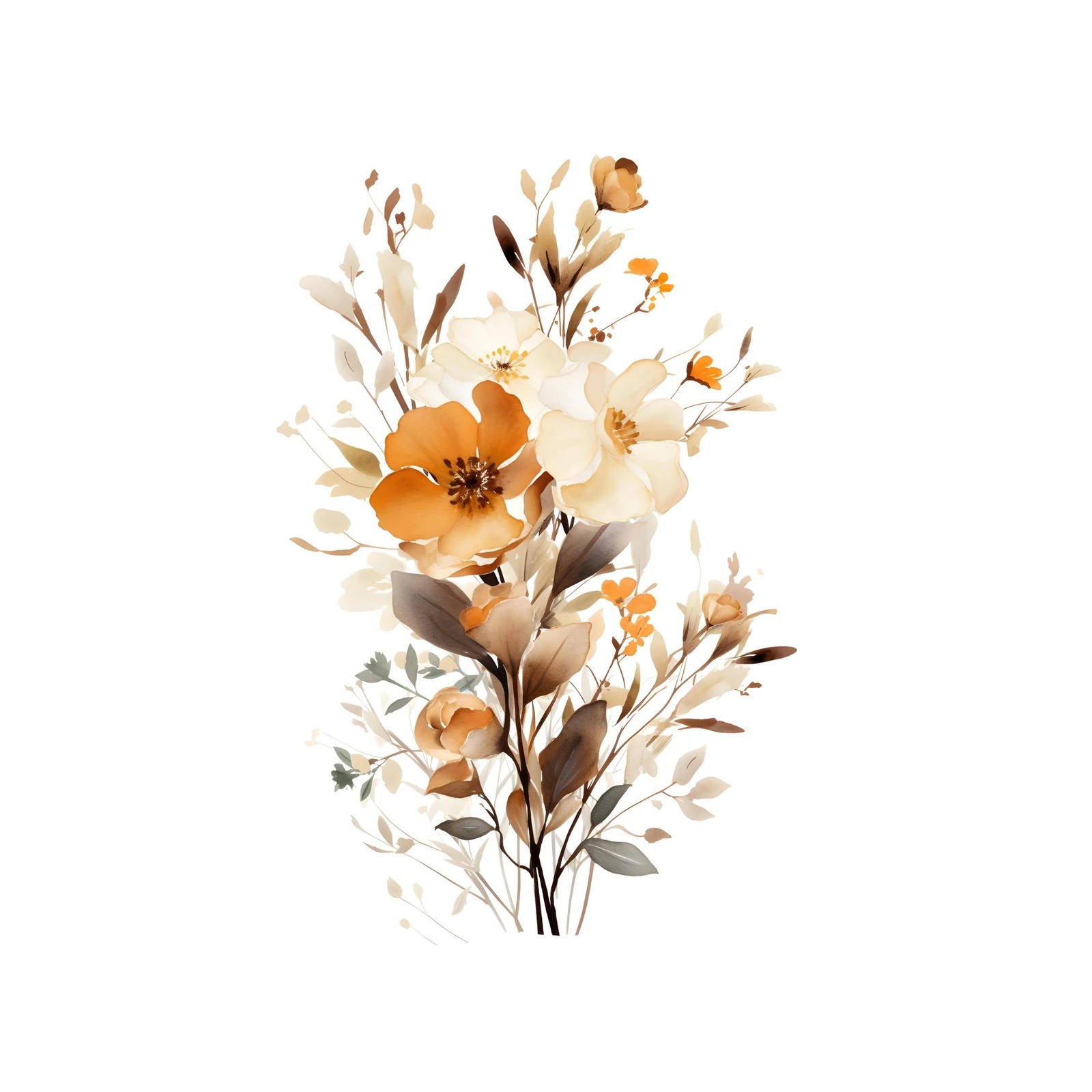 Elegant Autumn Floral Watercolor Wall Art