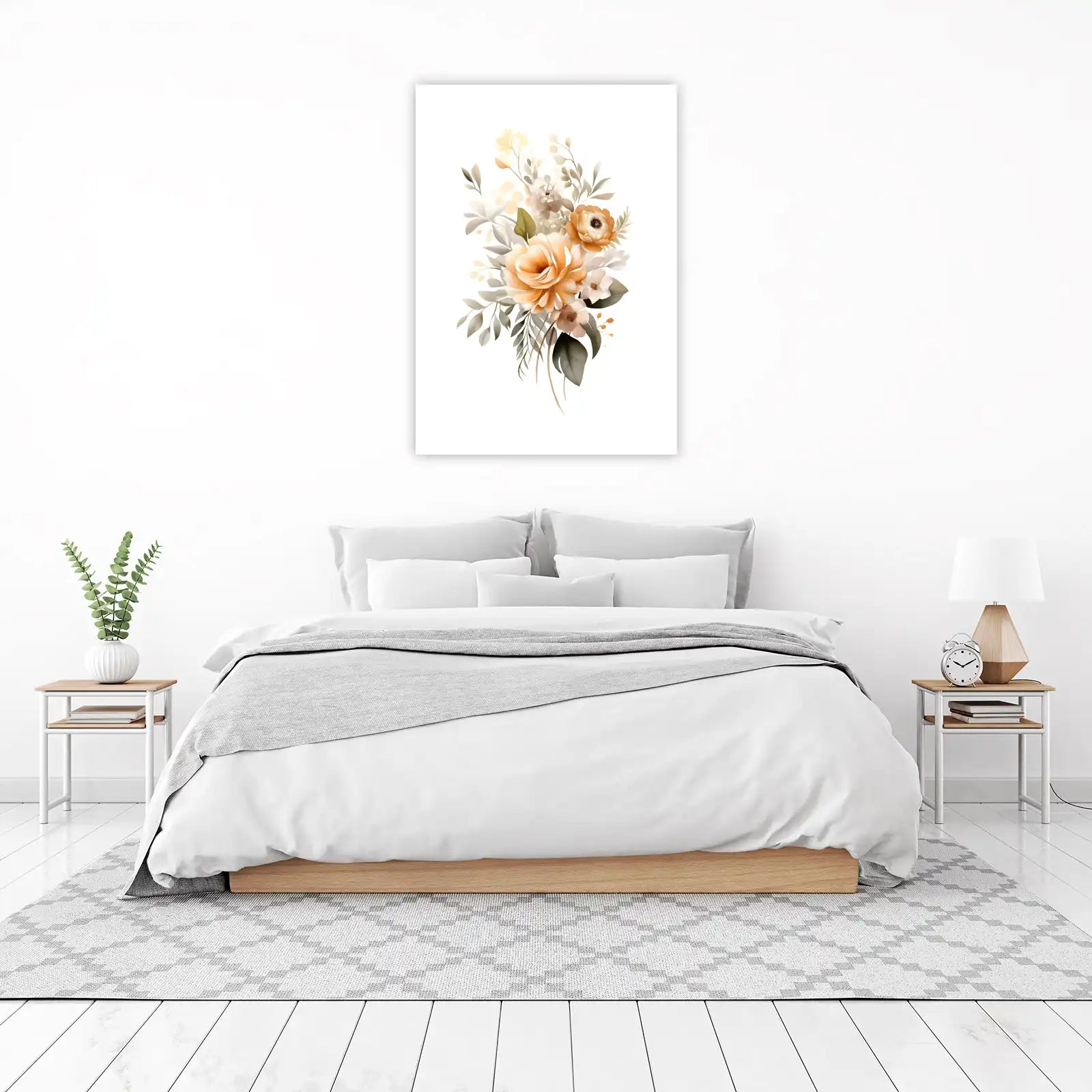 Elegant Peach Floral Watercolor Wall Art