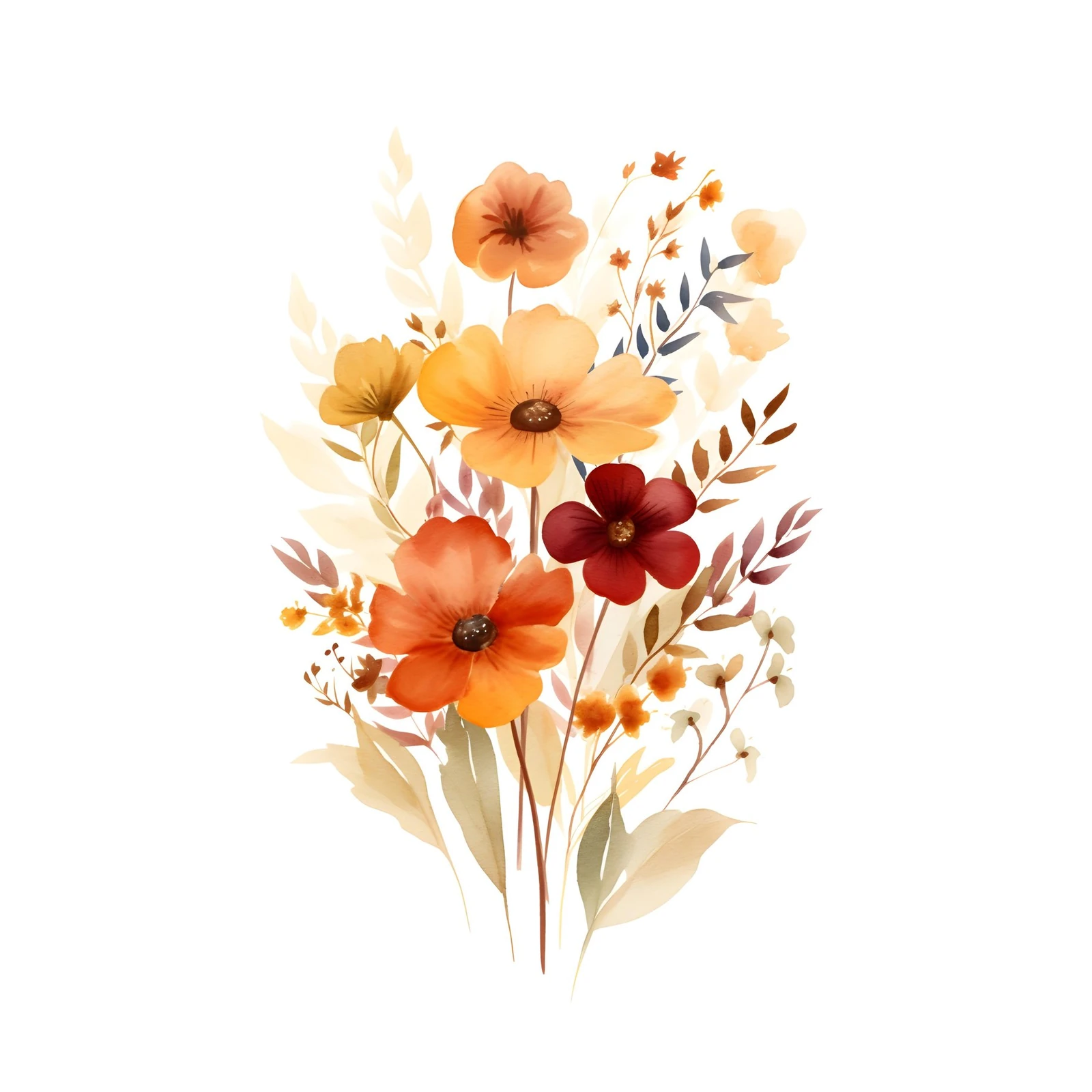 Autumn Floral Burst Watercolor Wall Art