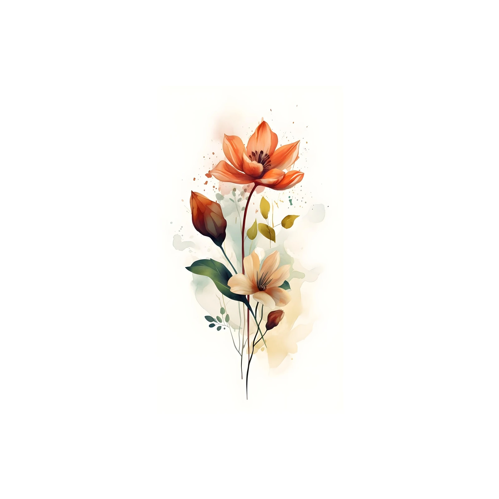 Elegant Orange Floral Watercolor Wall Art