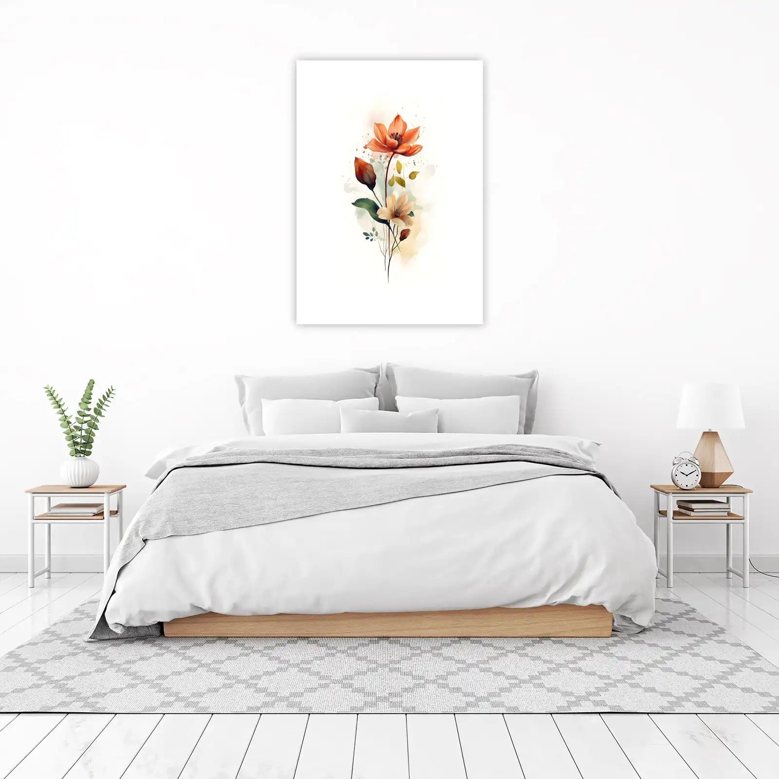 Elegant Orange Floral Watercolor Wall Art