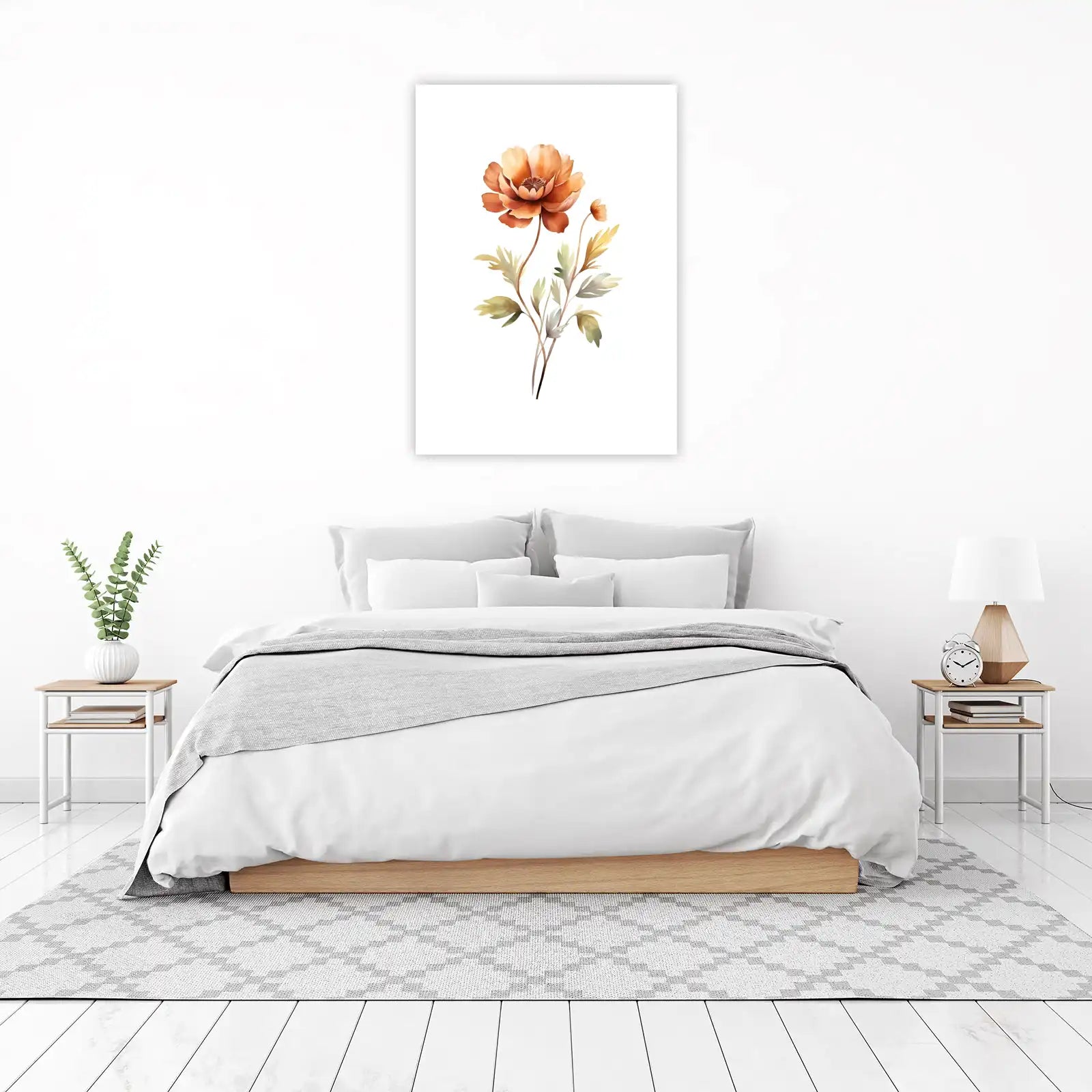 Elegant Orange Poppy Floral Watercolor Wall Art