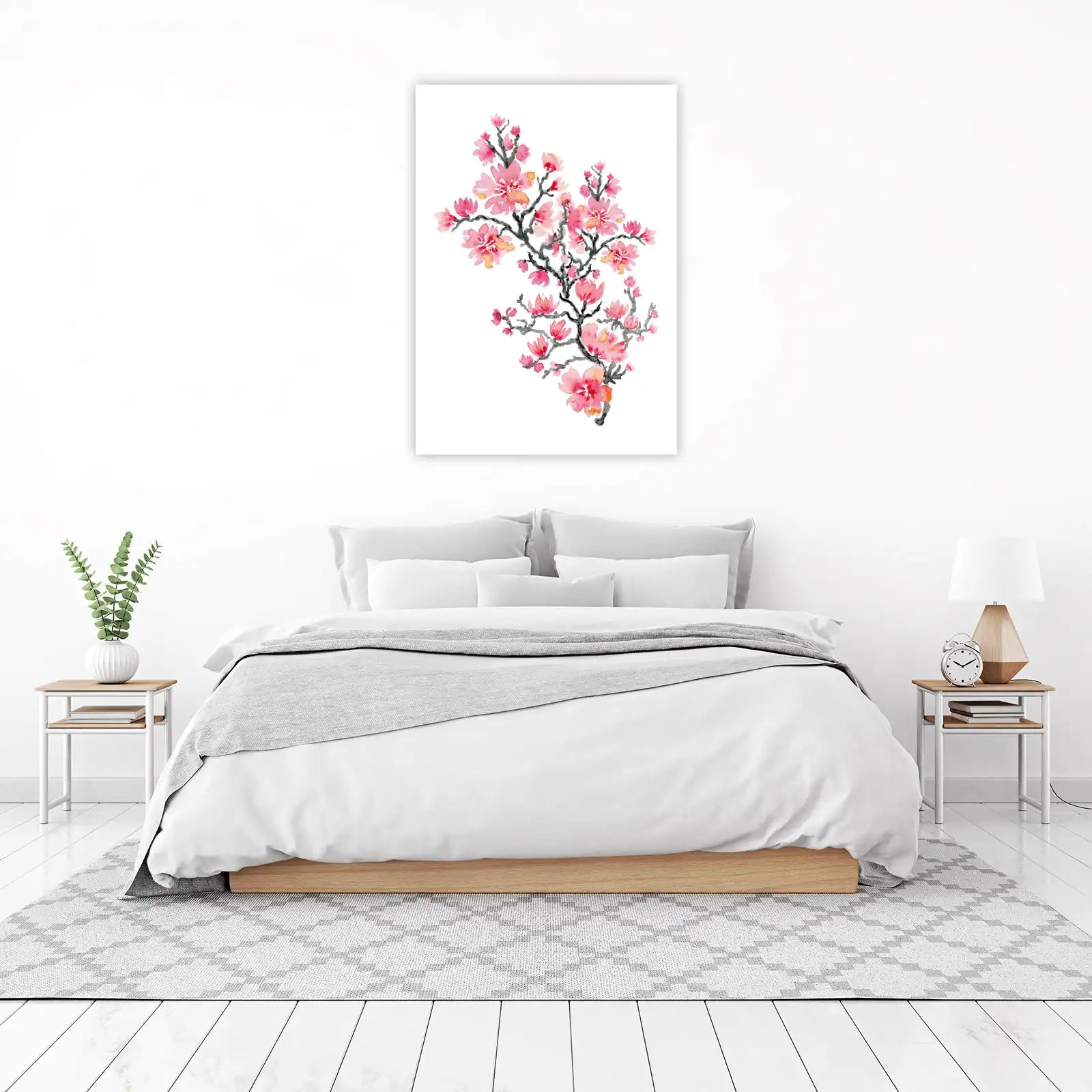Watercolor Cherry Blossom Branch Wall Art