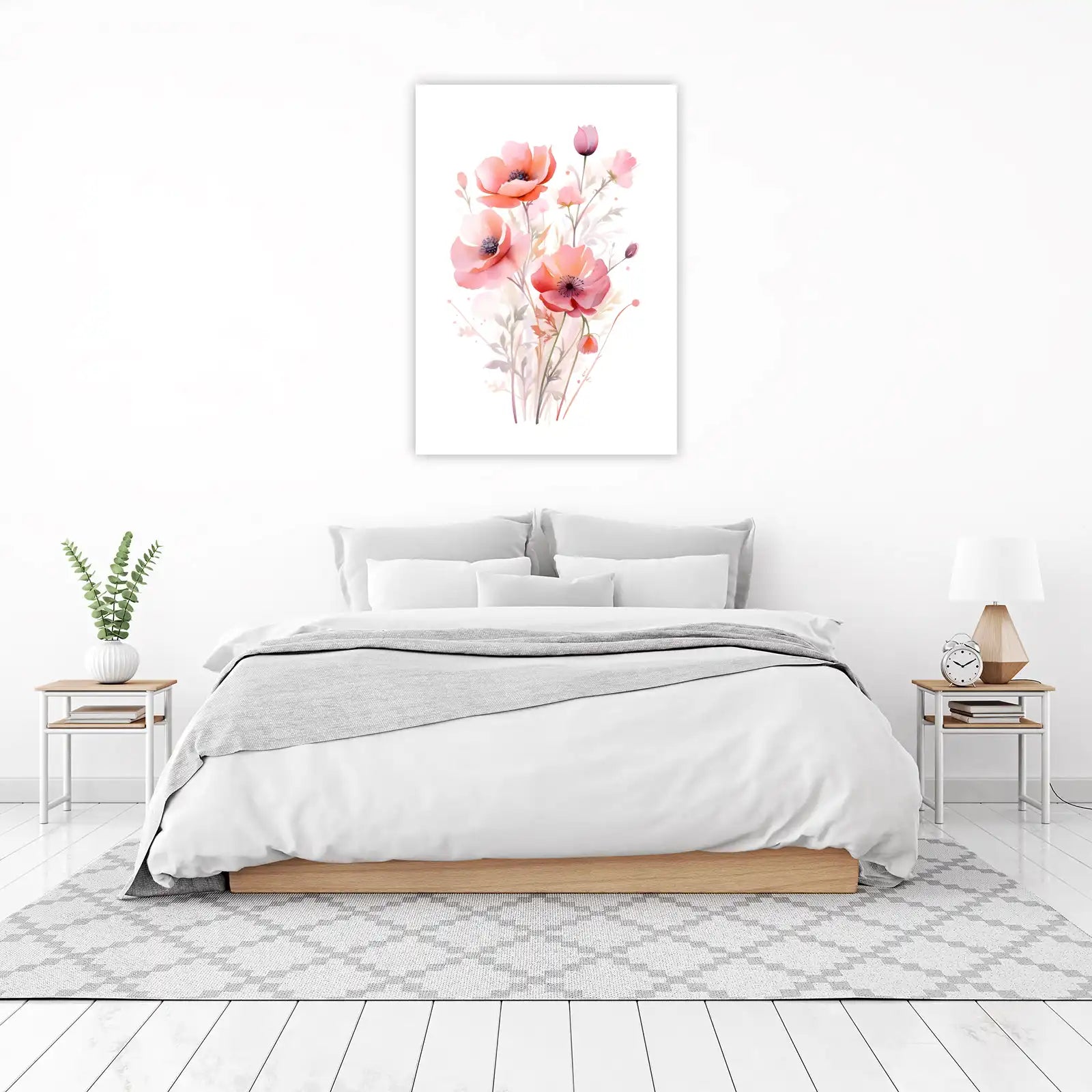 Soft Coral Poppy Floral Watercolor Wall Art