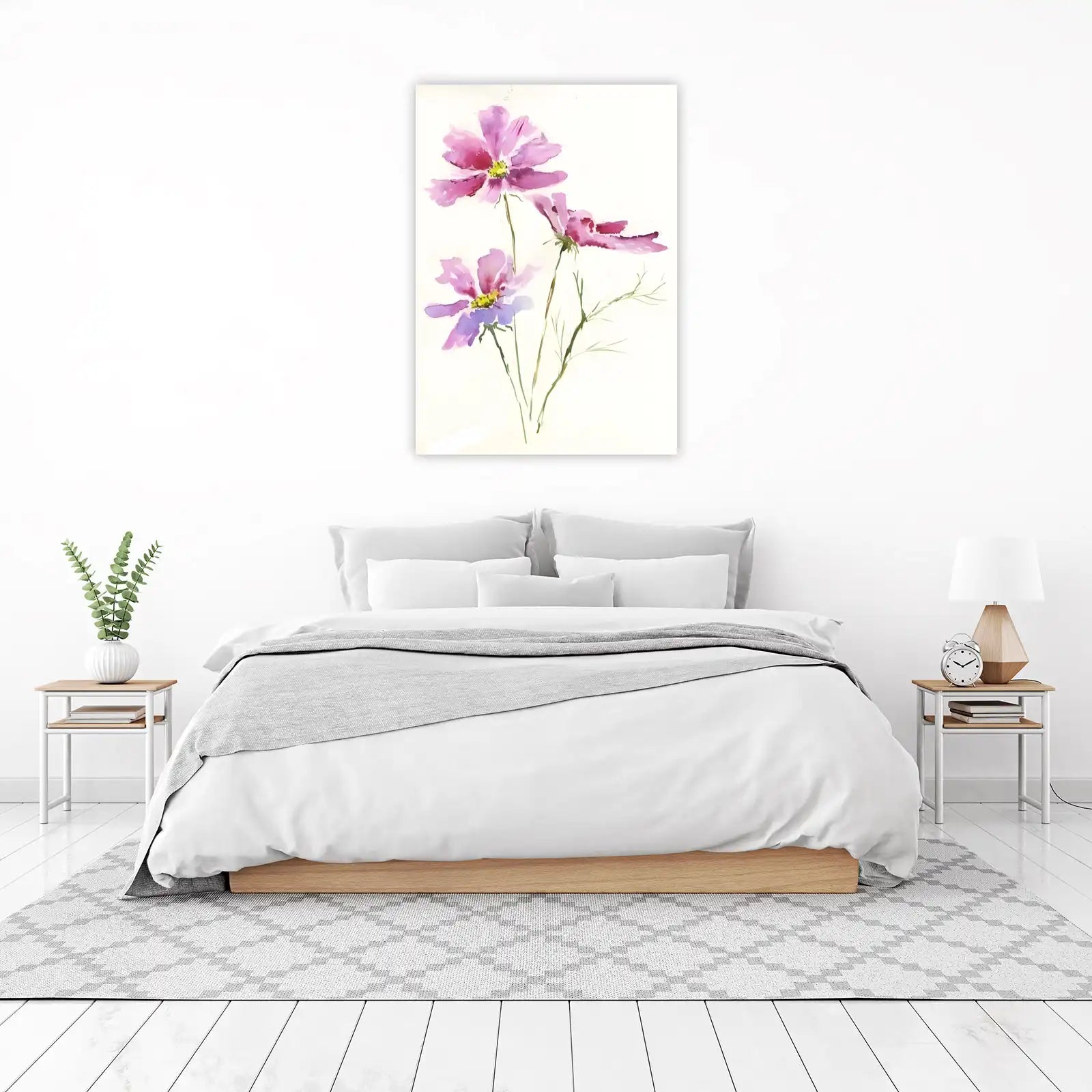 Pink Cosmos Watercolor Floral Wall Art