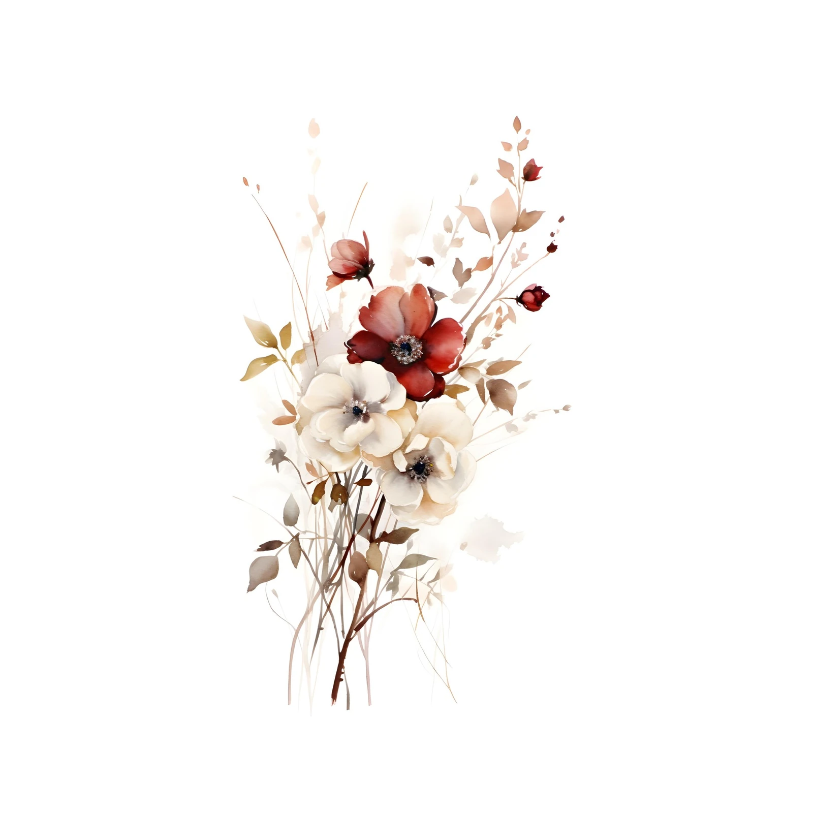 Elegant Red & White Floral Watercolor Wall Art