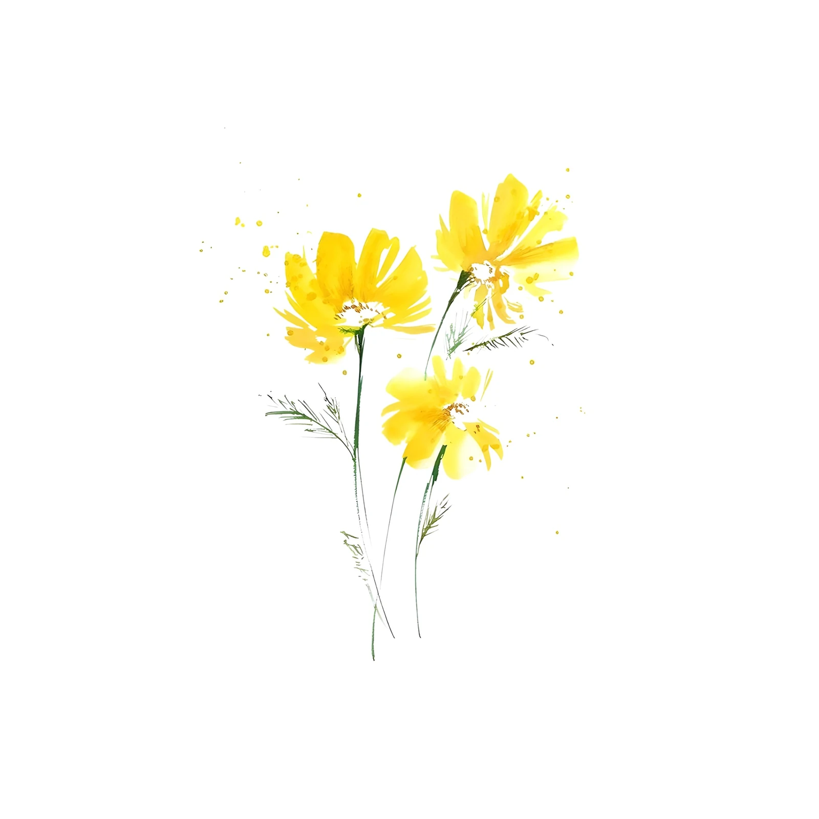 Vibrant Yellow Cosmos Watercolor Wall Art