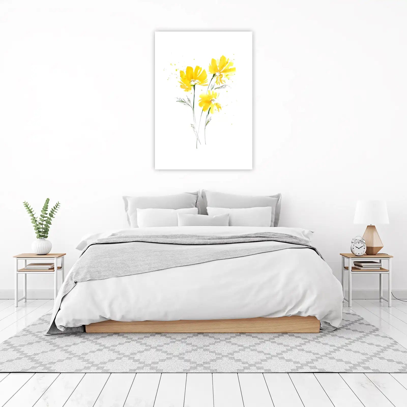 Vibrant Yellow Cosmos Watercolor Wall Art