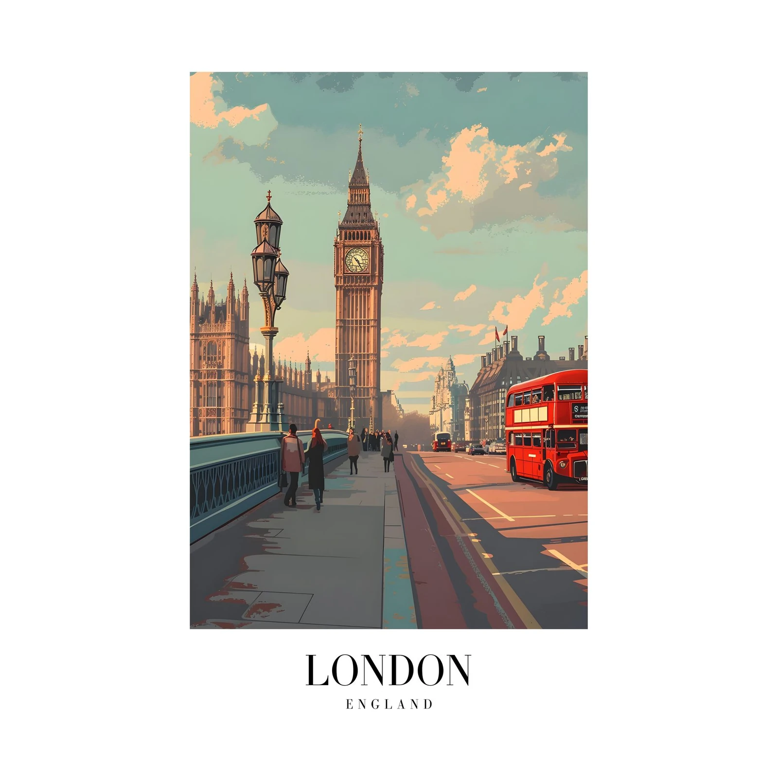Iconic London Big Ben & Red Bus Wall Art