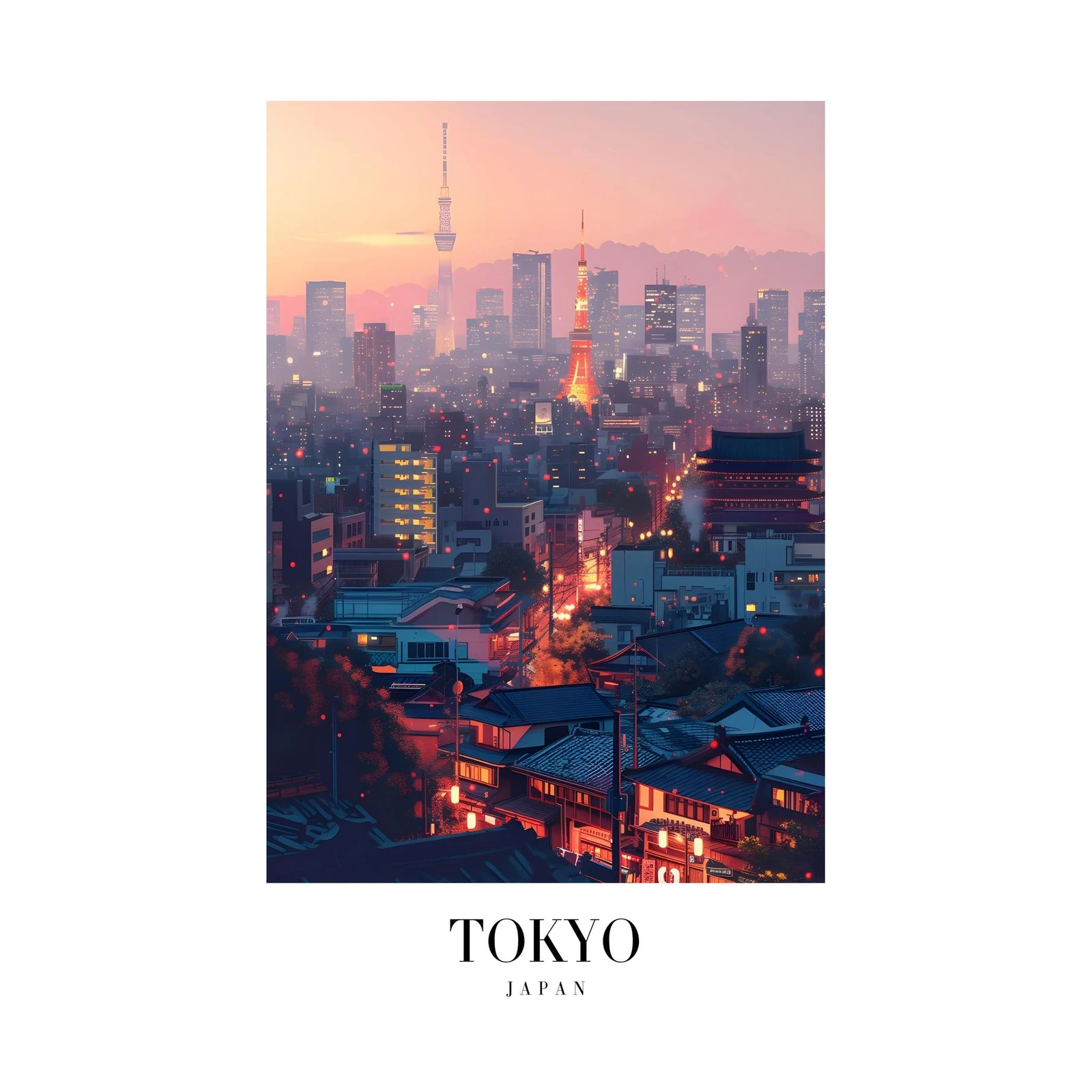 Tokyo Skyline Dusk Wall Art - Japan Cityscape Art