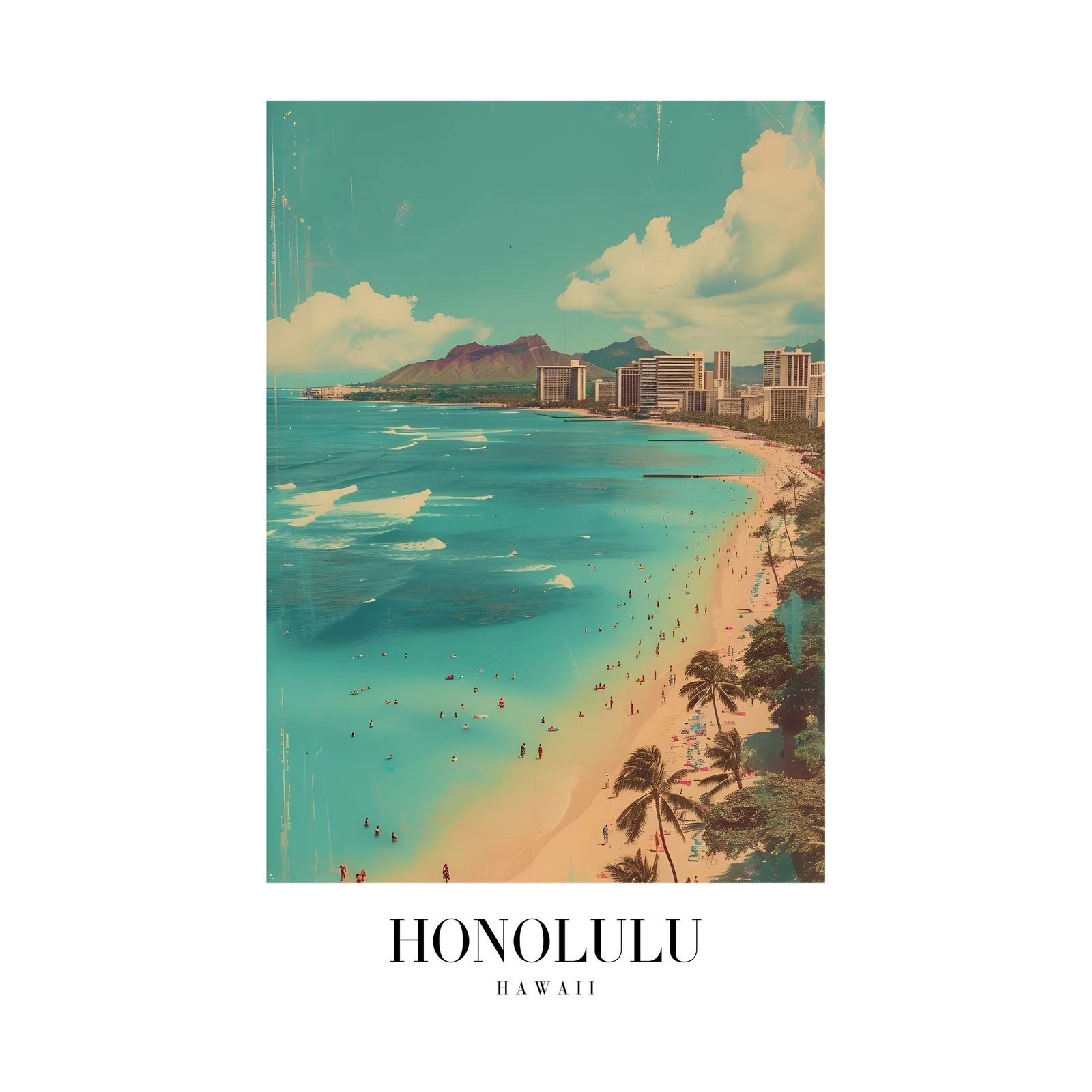 Waikiki Beach Honolulu Vintage Wall Art