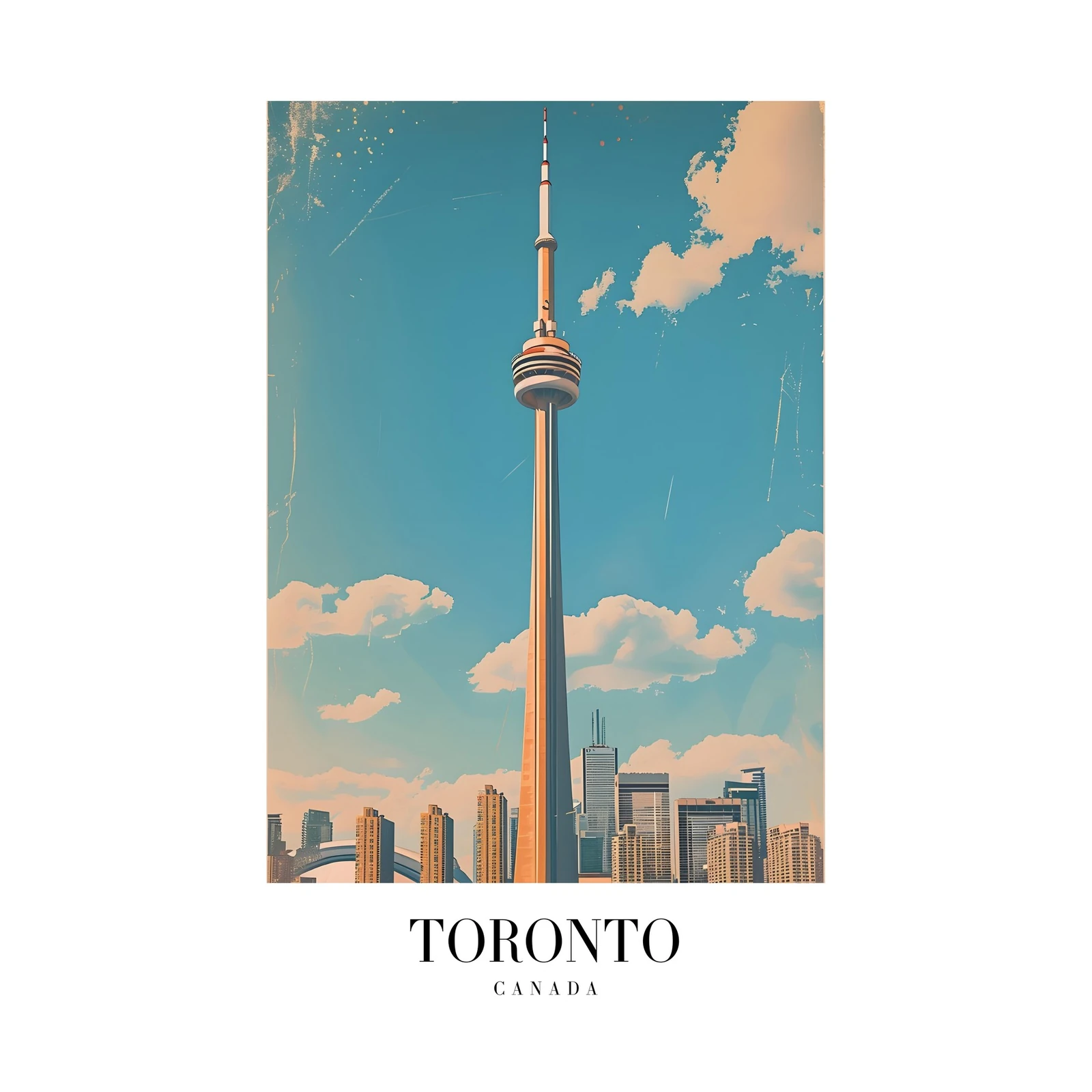 Vintage Toronto CN Tower Skyline Wall Art