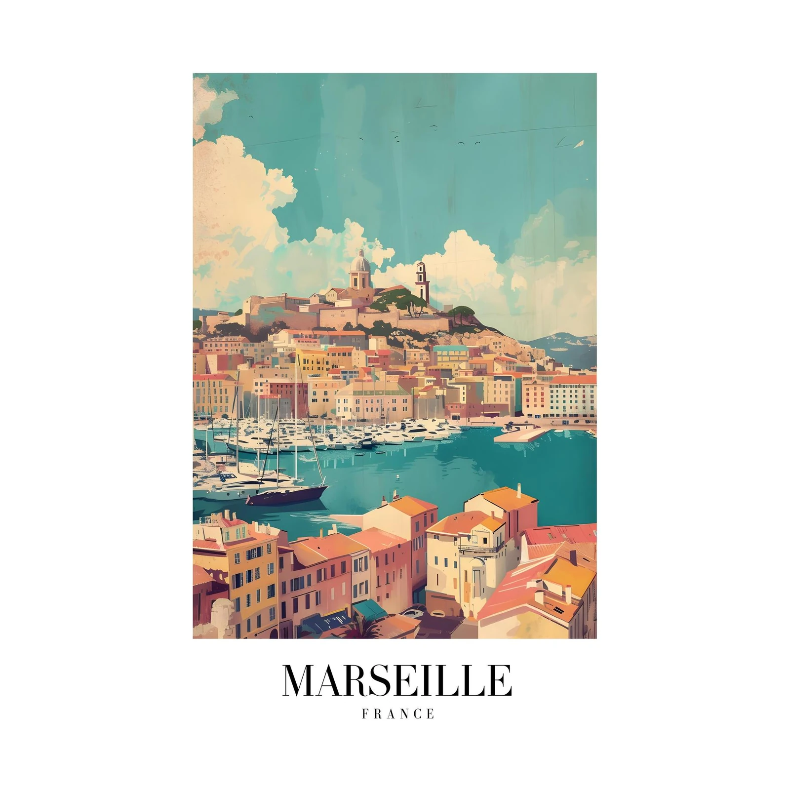 Marseille Harbor Vintage Travel Wall Art