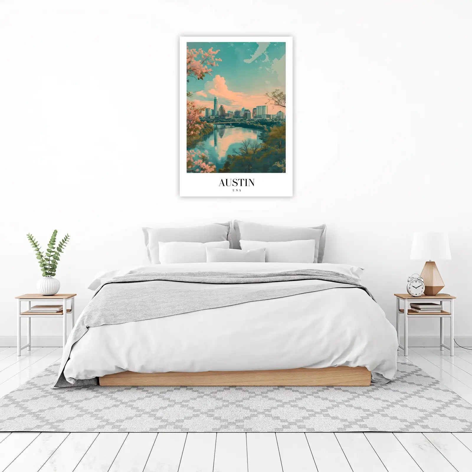 Serene Austin Skyline Cherry Blossom Wall Art