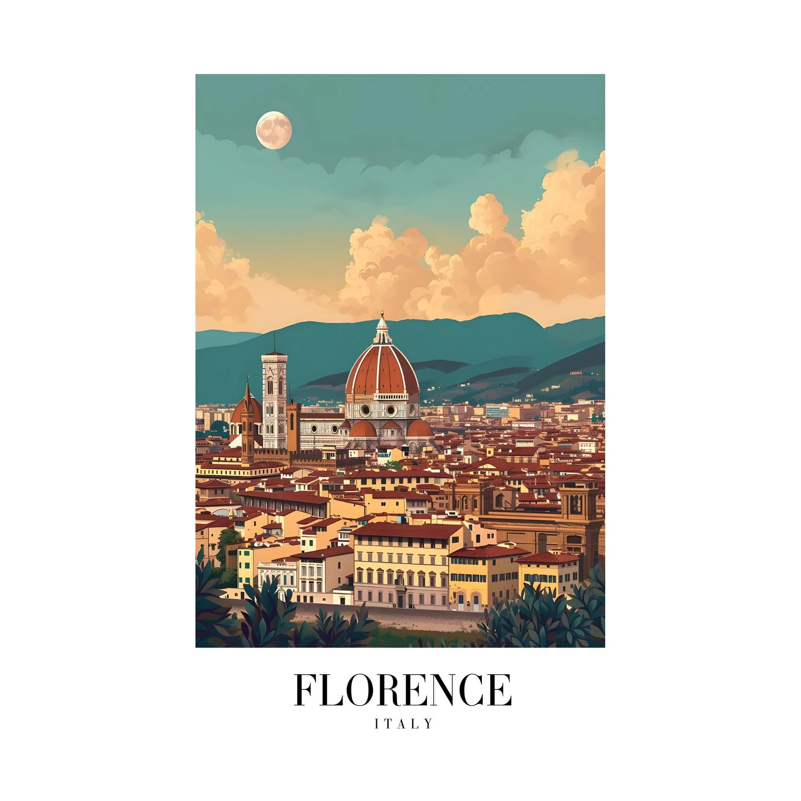 Florence Cityscape Moonlit Sky Wall Art