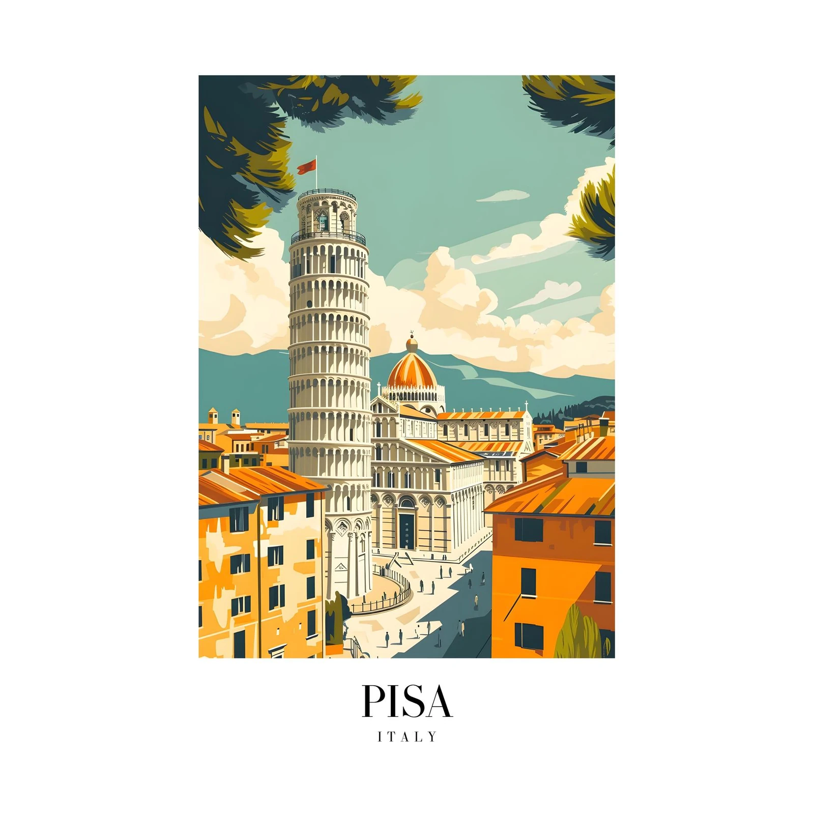 Leaning Tower of Pisa Vintage Travel Wall Art