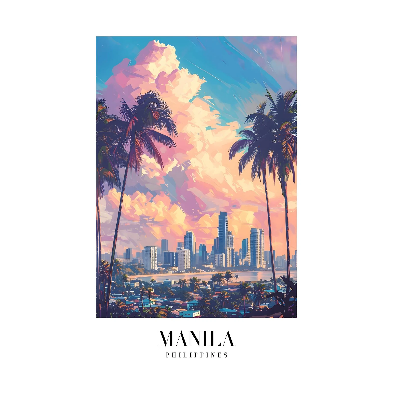 Vibrant Manila Sunset Palm Wall Art