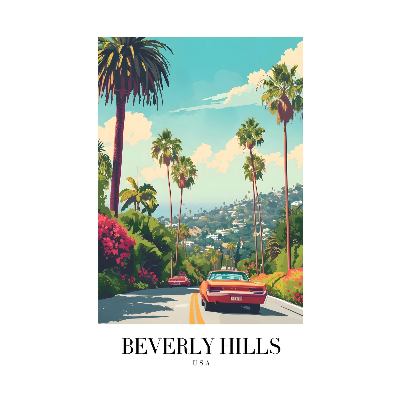 Retro Beverly Hills Drive Wall Art