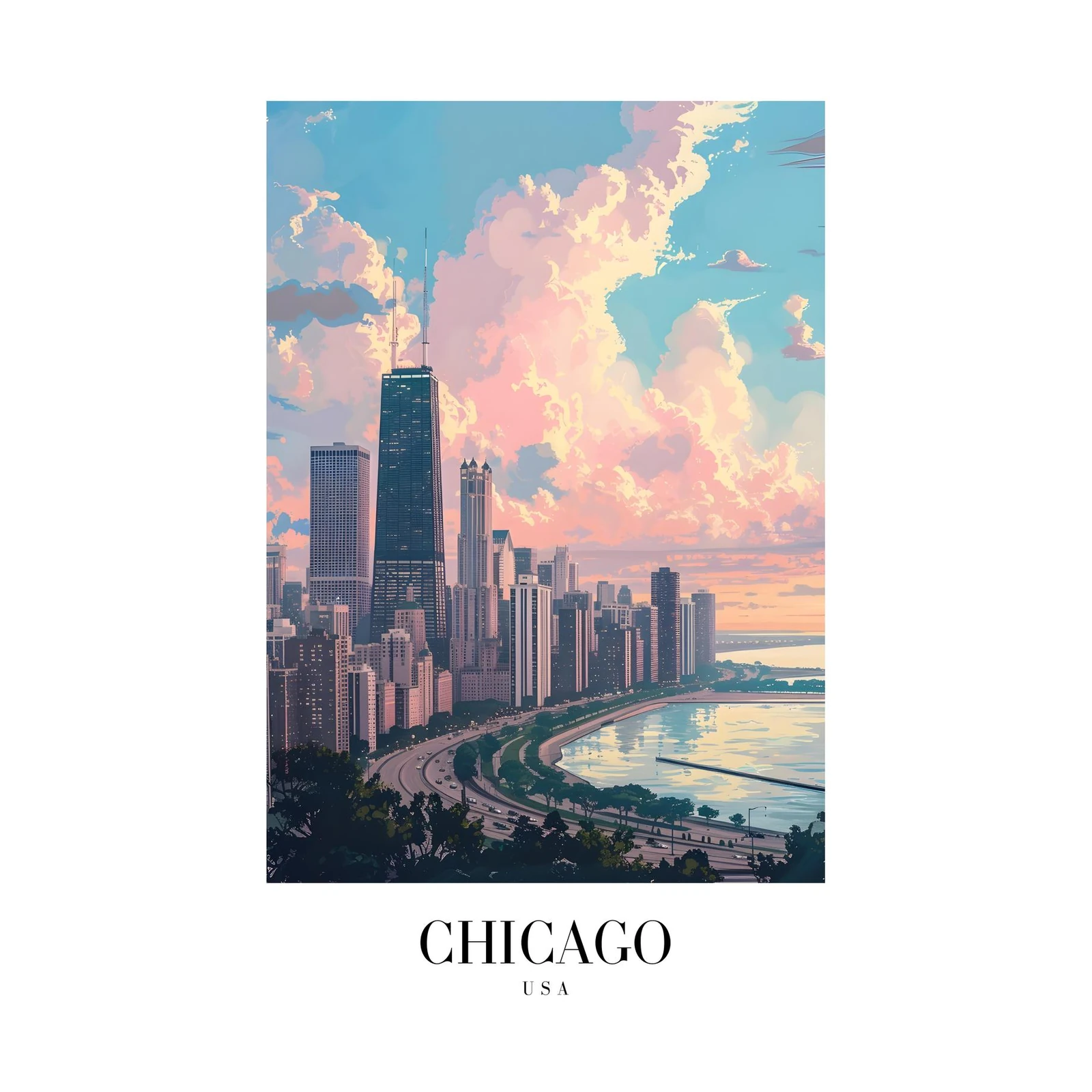 Chicago Skyline Sunset Wall Art