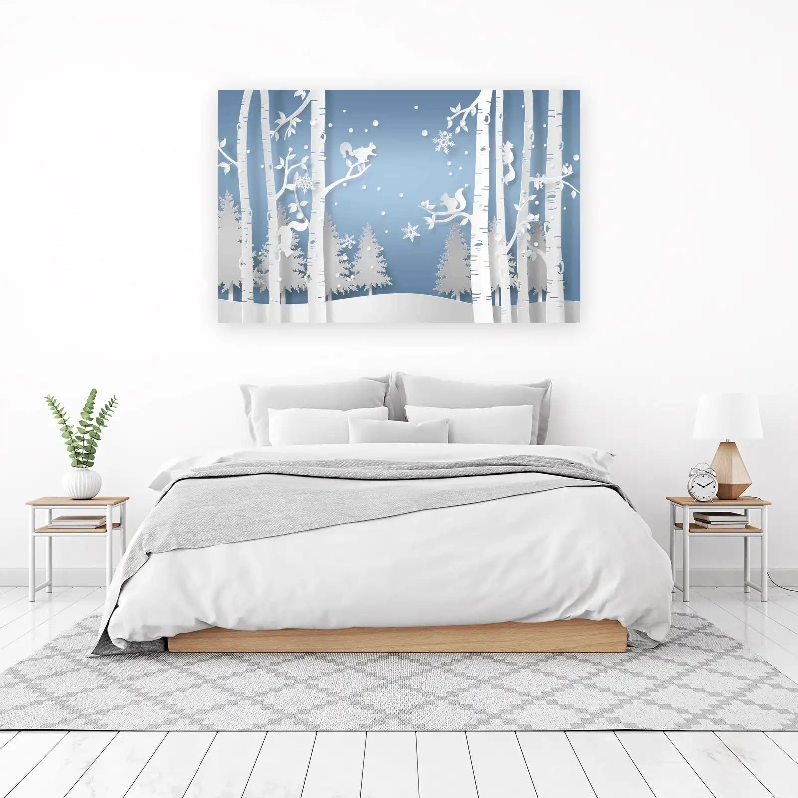 Charming Winter Squirrels Birch Forest Wall Art