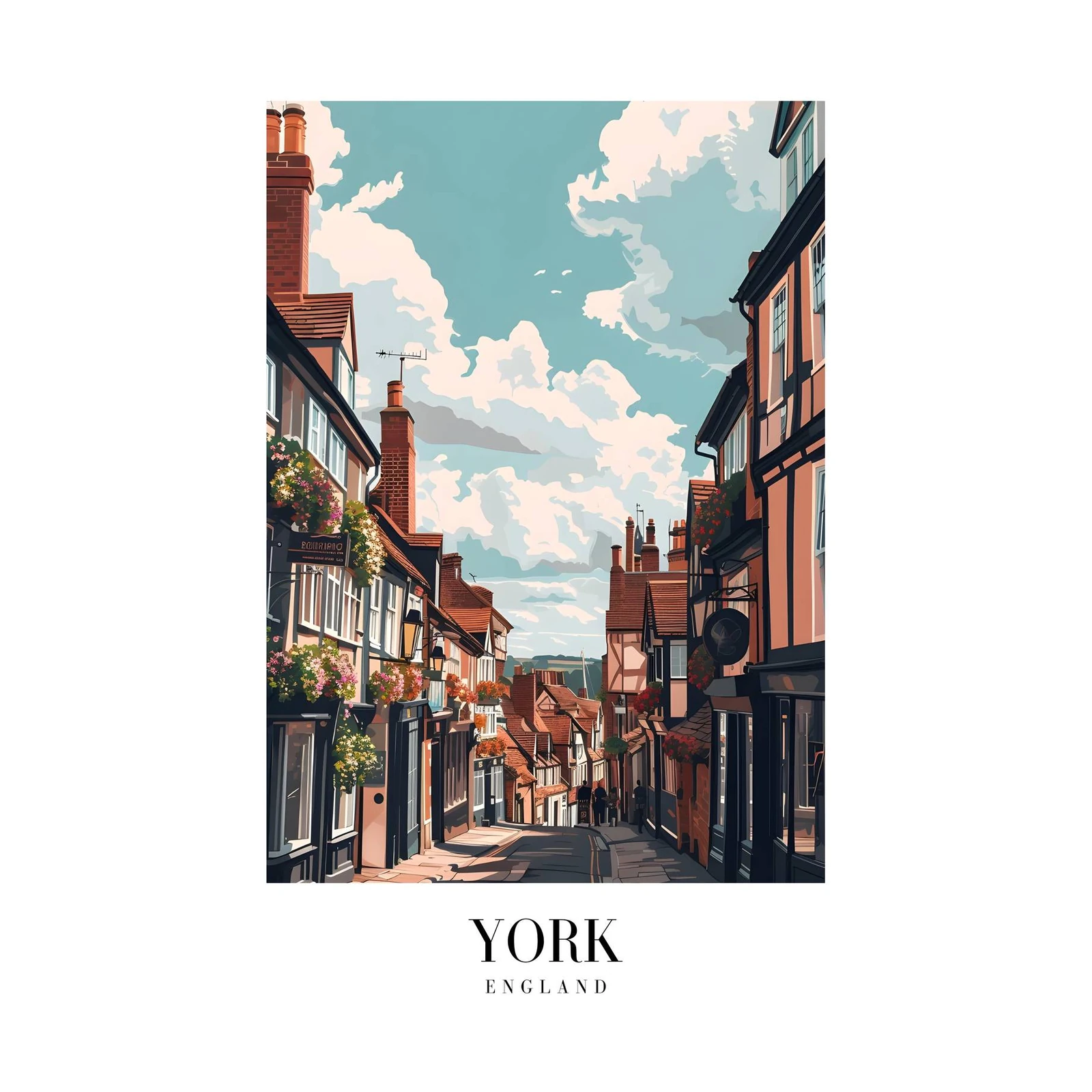 York England Cobblestone Street Wall Art