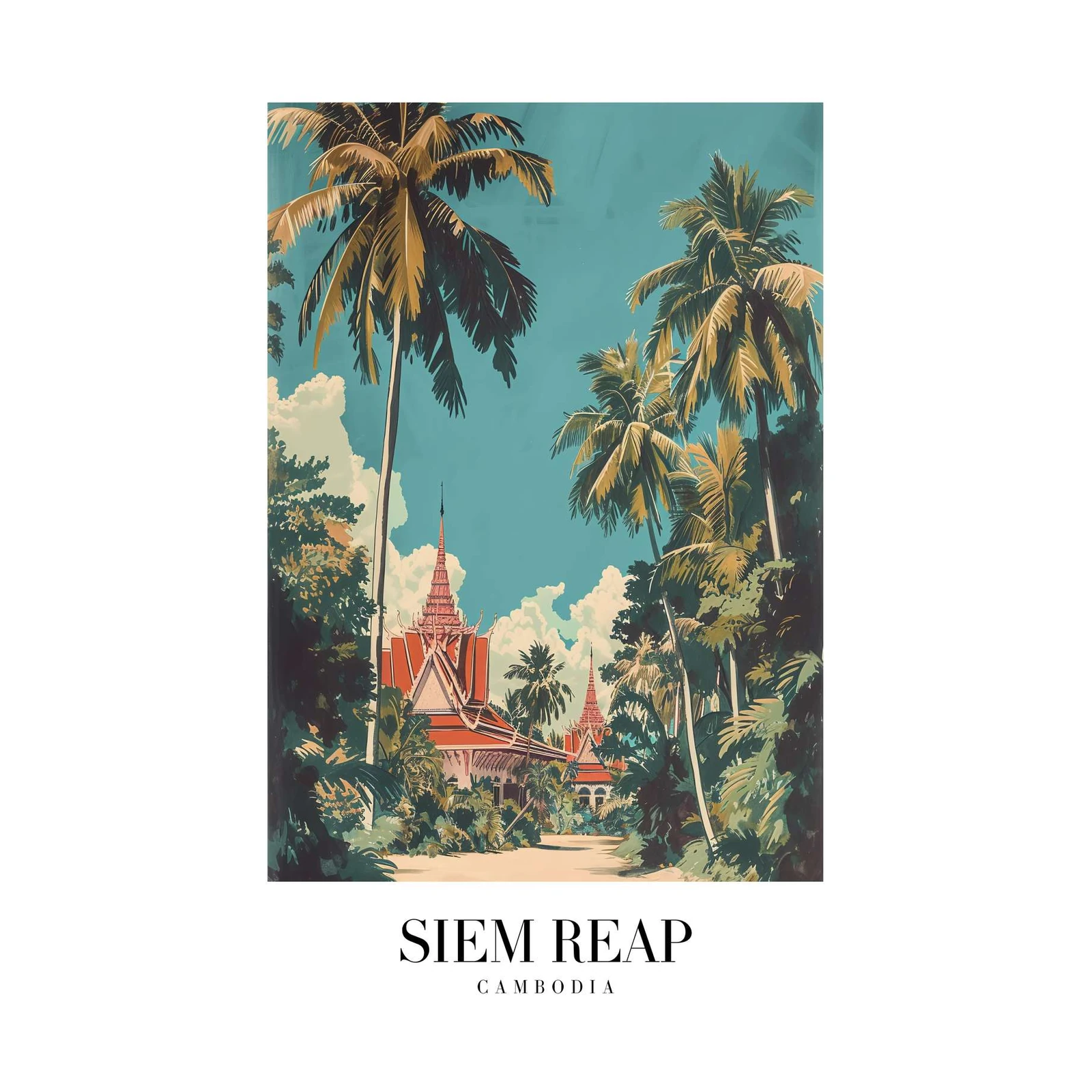 Siem Reap Temple Palm Tree Wall Art