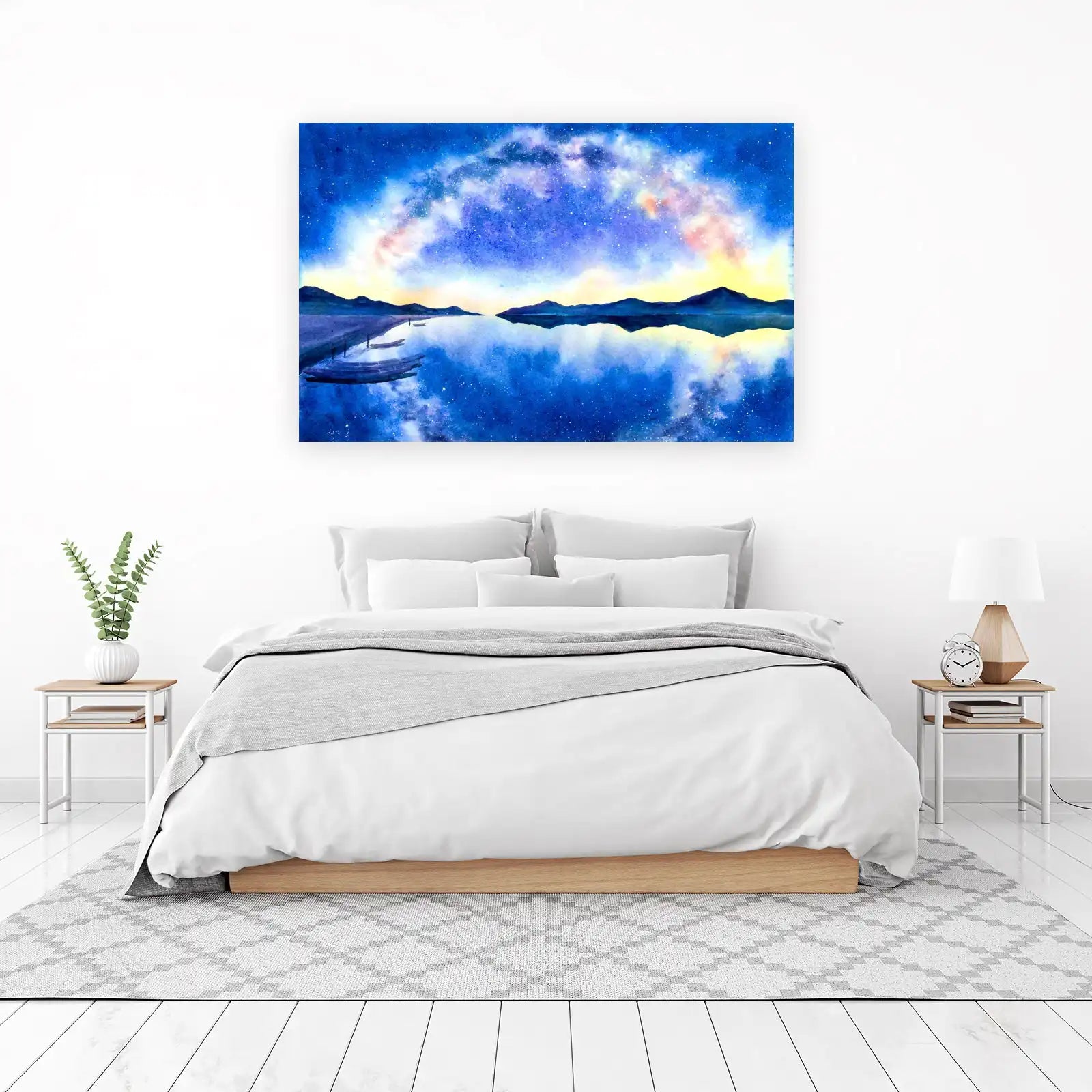 Dreamy Galaxy Lake Boats Wall Art