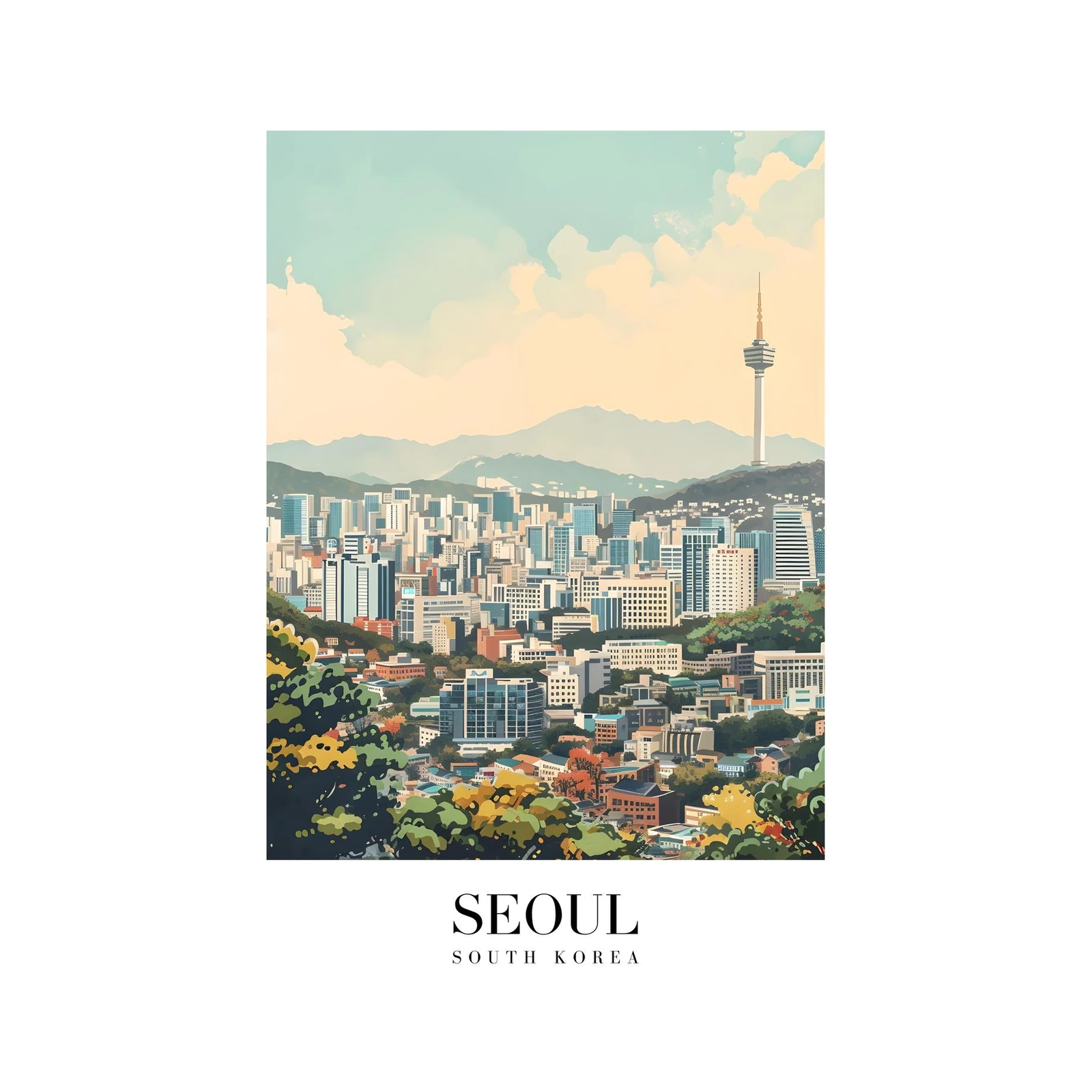 Vibrant Seoul Skyline Wall Art - Cityscape Art