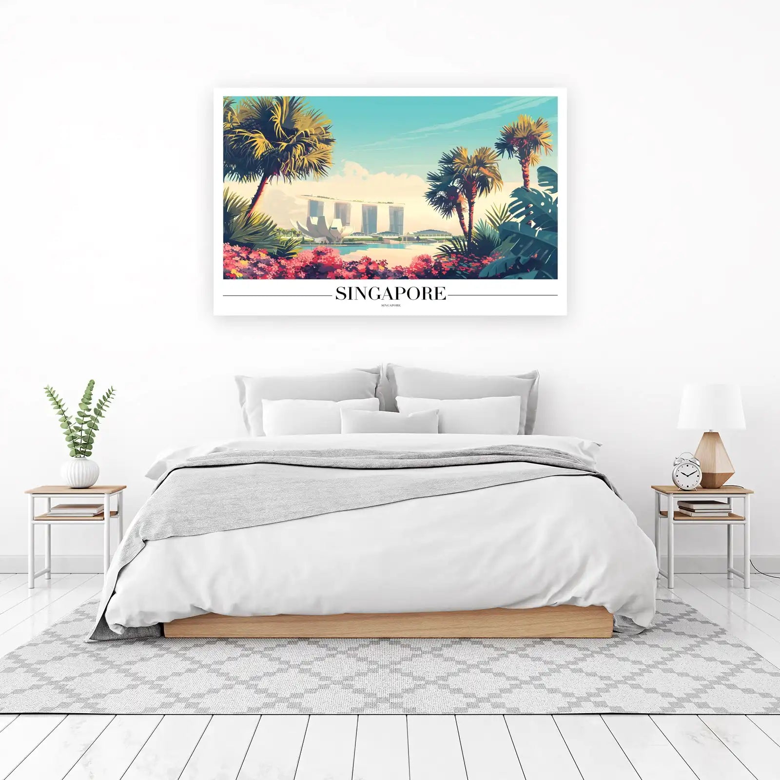 Vibrant Singapore Skyline Palm Trees Wall Art