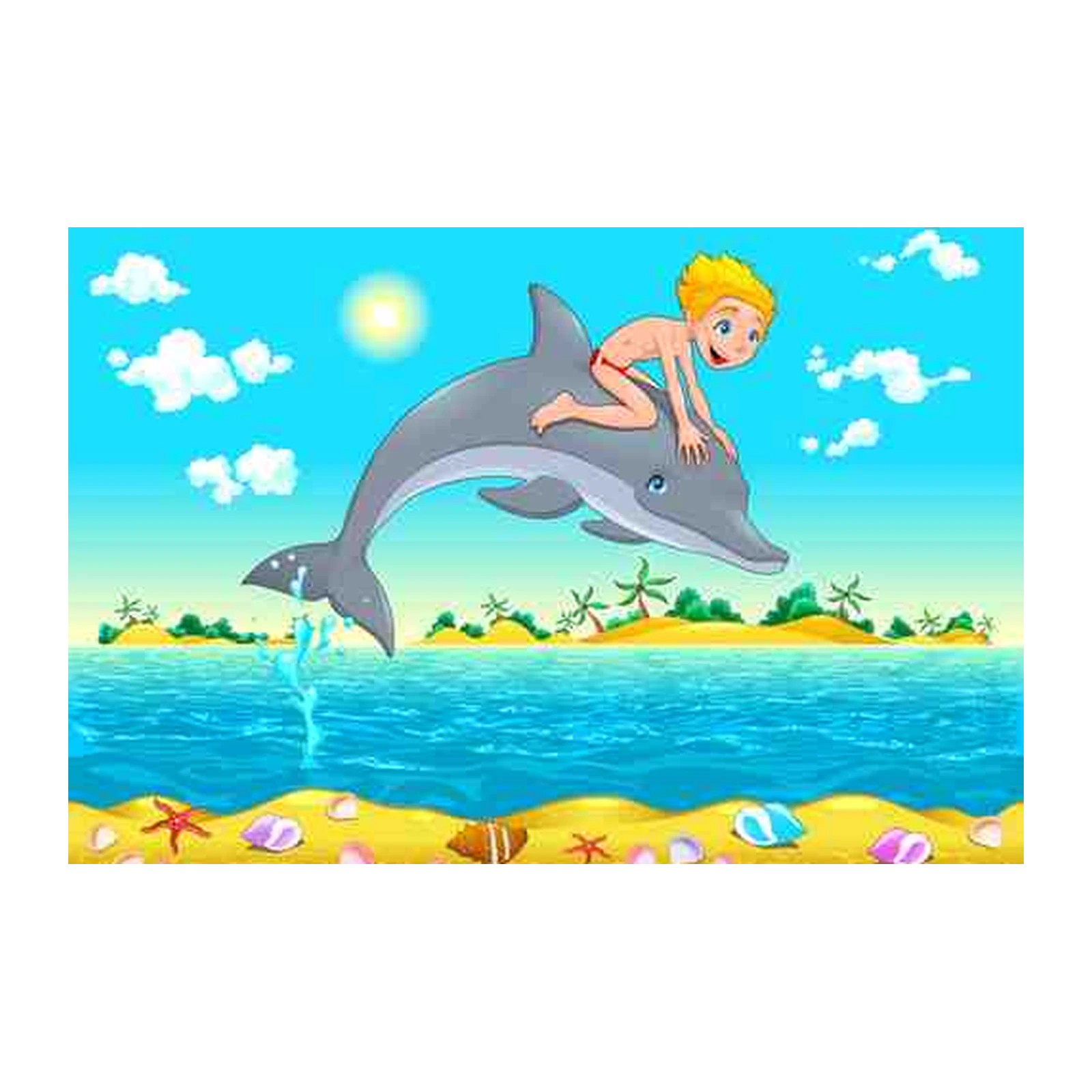 Joyful Dolphin Ride Tropical Beach Wall Art