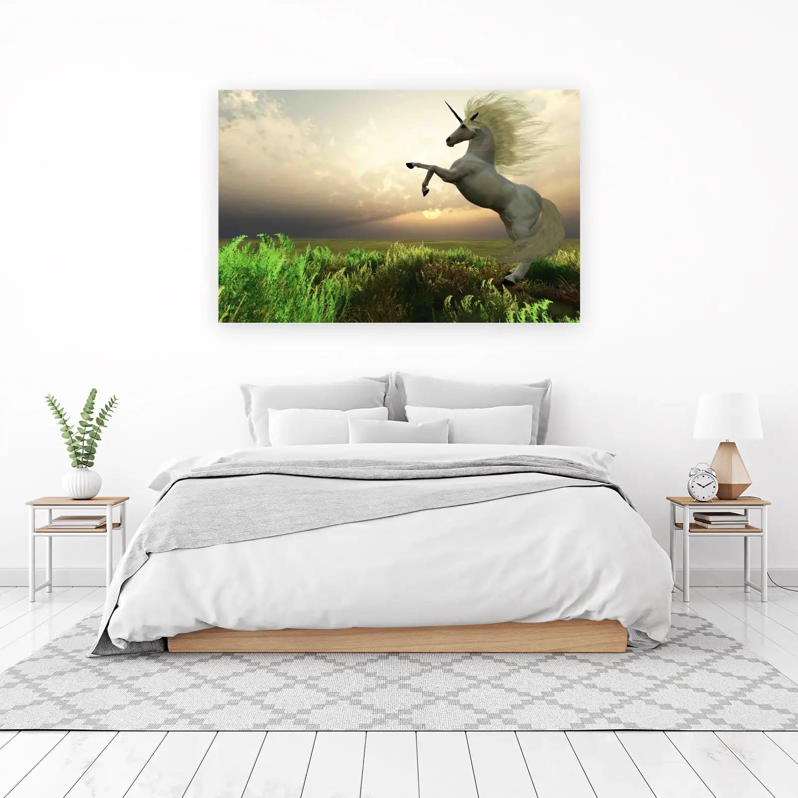 Majestic Unicorn Sunset Meadow Wall Art