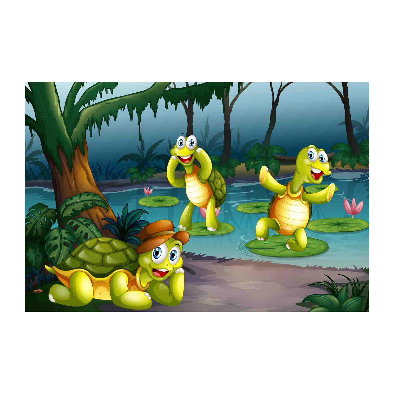 Joyful Turtles in Pond Wall Art