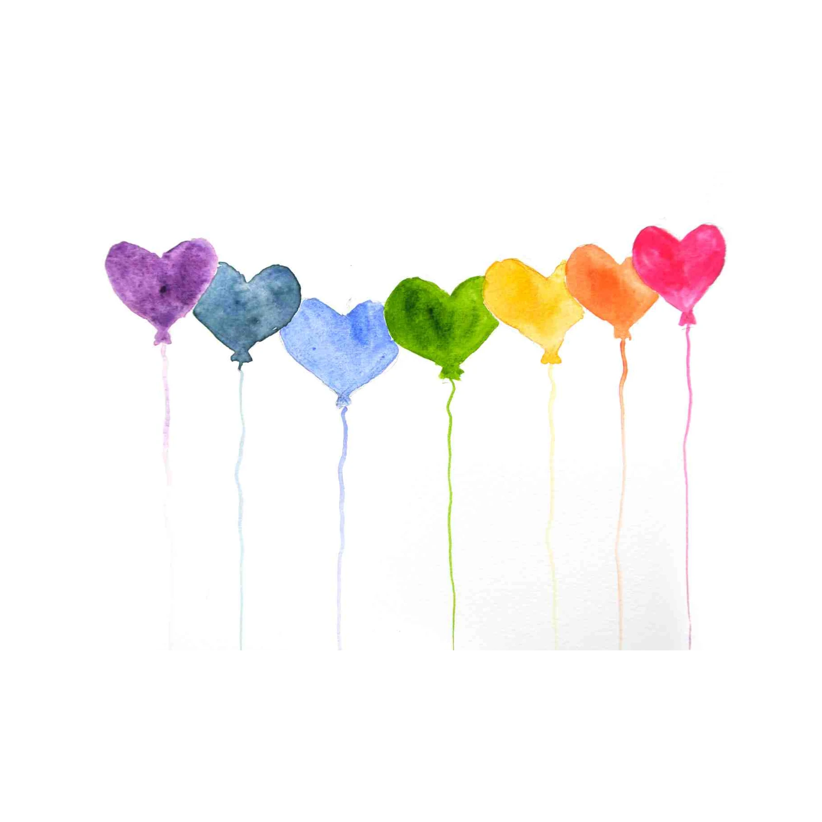 Watercolor Heart Balloons Wall Art