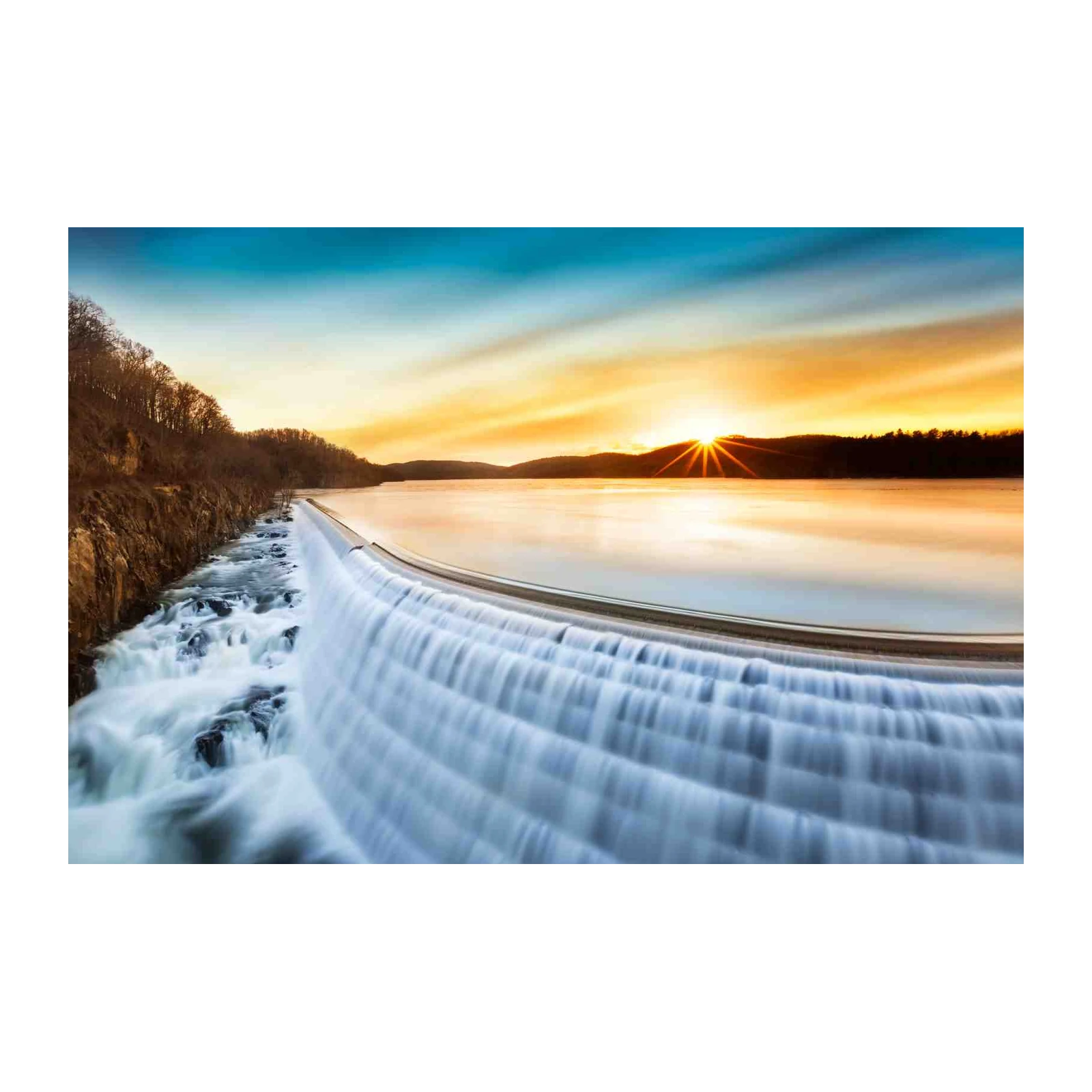 Serene Waterfall Sunrise Landscape Wall Art