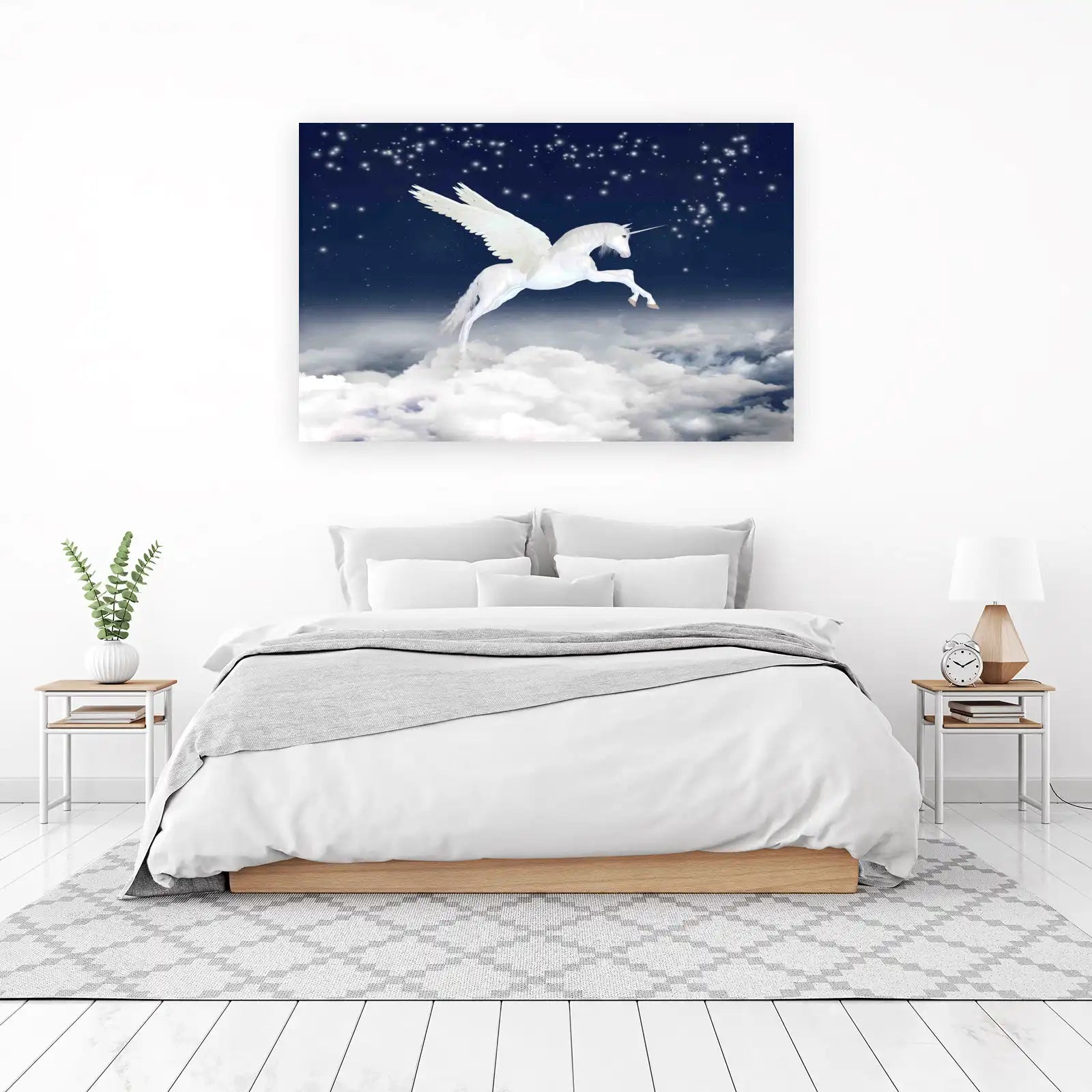 Majestic Winged Unicorn Over Clouds Wall Art