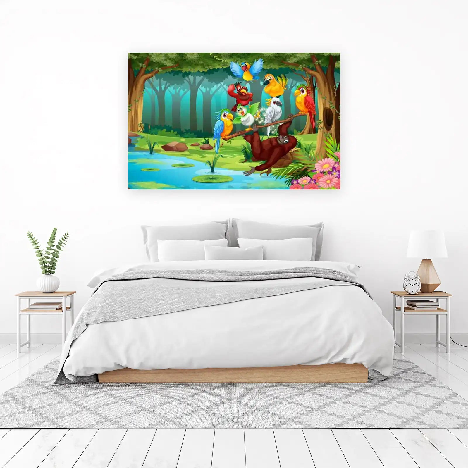 Vibrant Jungle Scene Parrot & Monkey Wall Art
