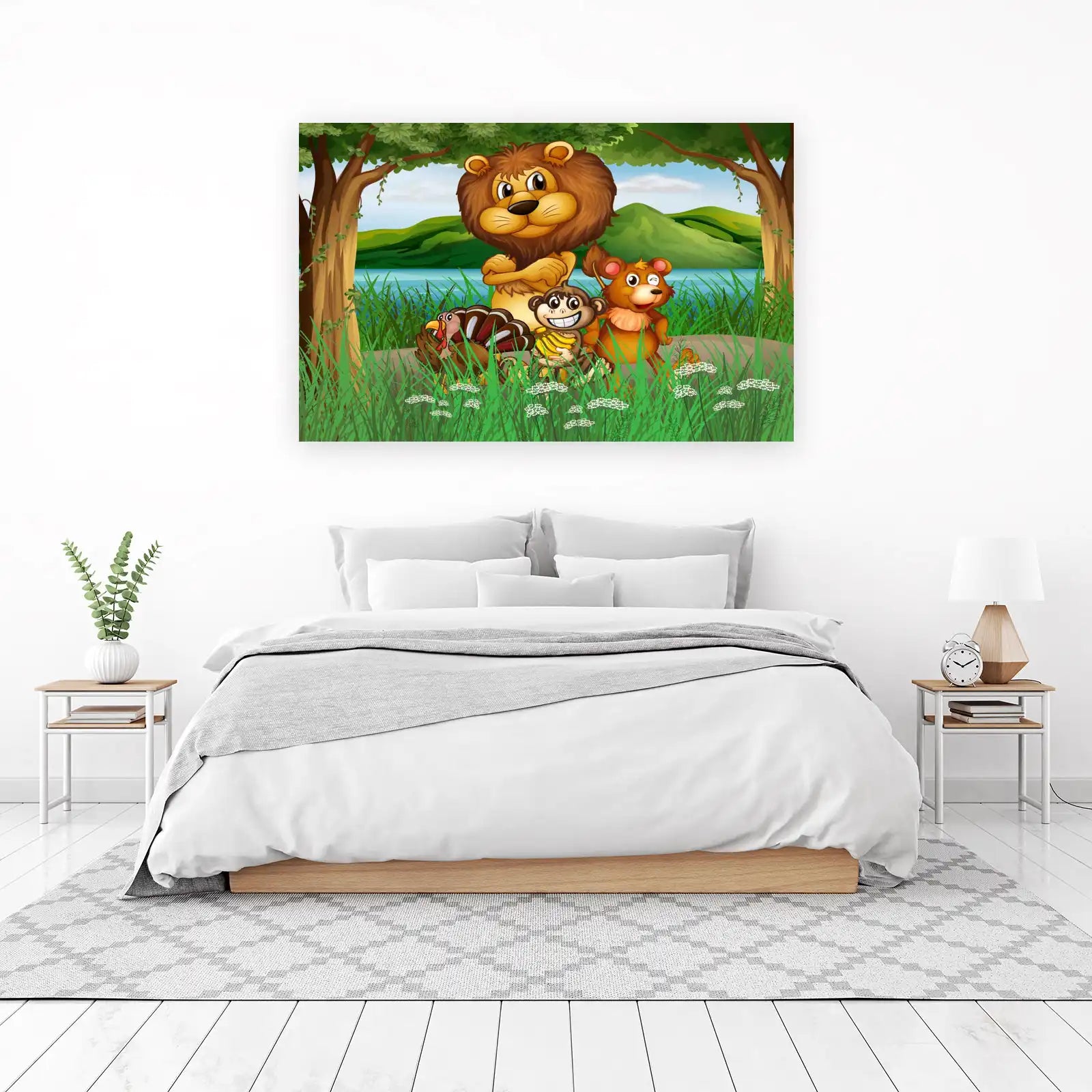 Cute Forest Friends Lion Bear Monkey Turkey Wall Art