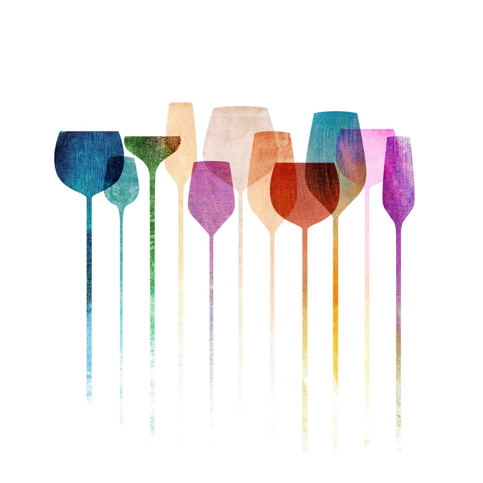 Vibrant Wine Glass Collection Wall Art