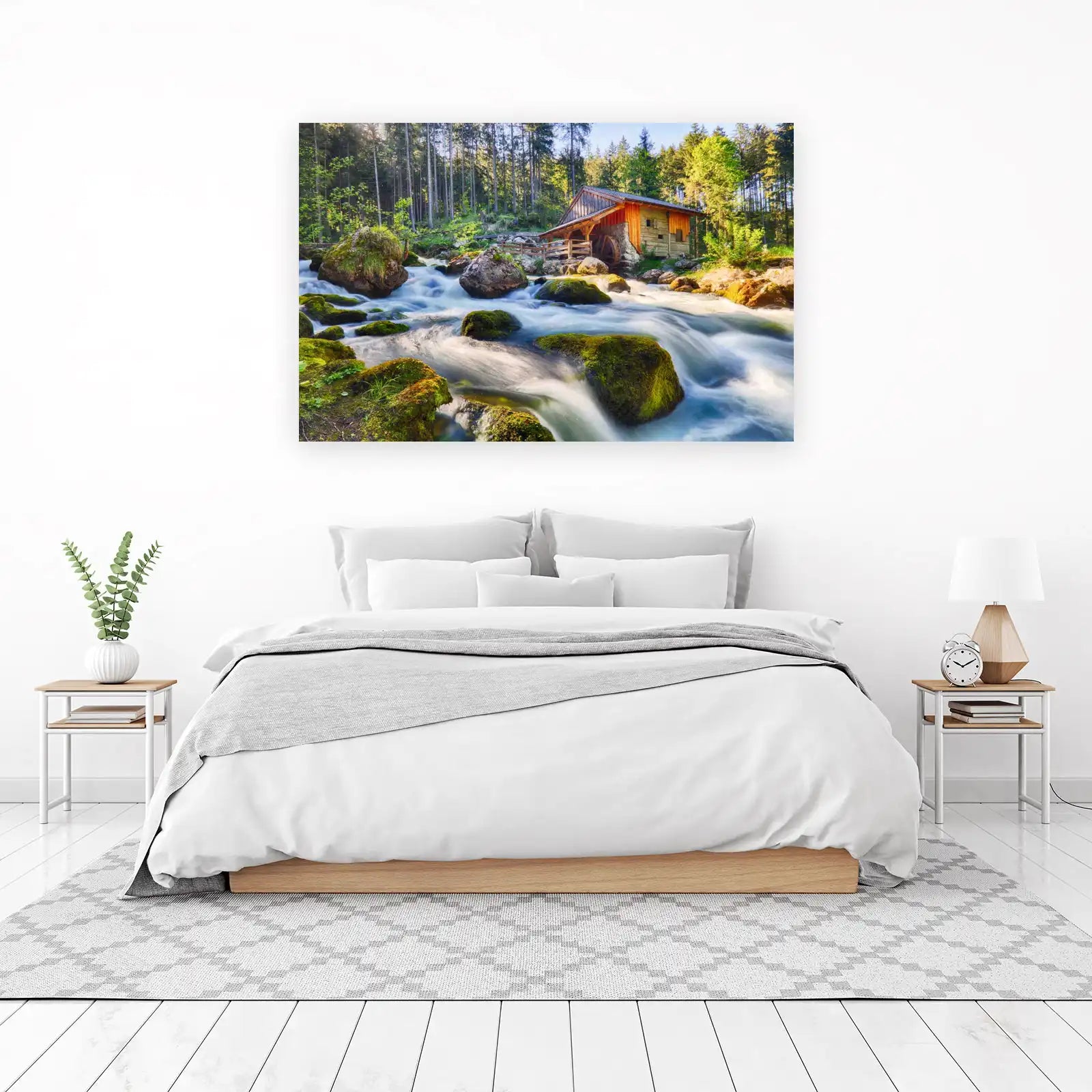 Rustic Mill Waterfall Nature Wall Art