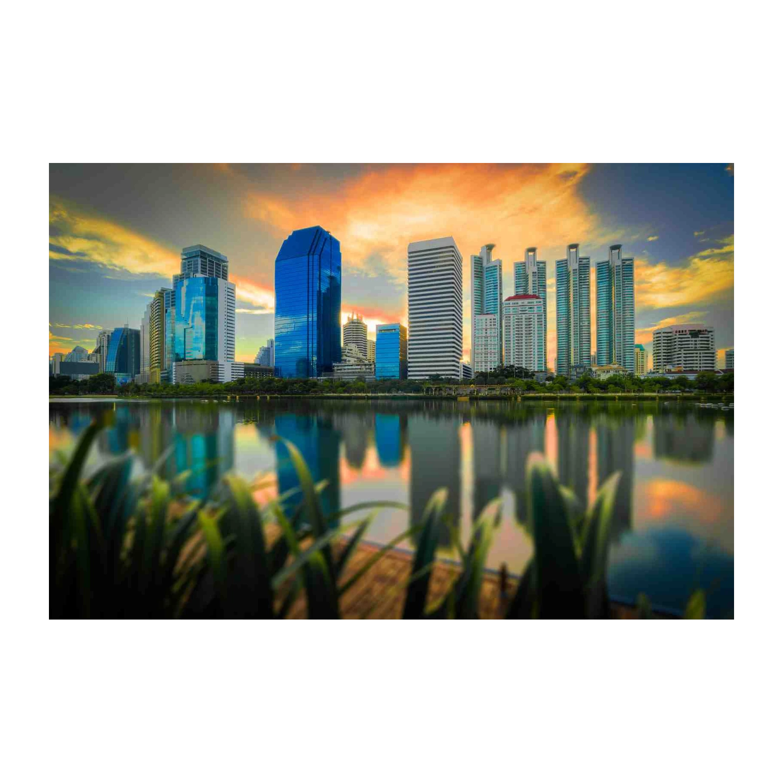Urban Sunset Cityscape Reflections Wall Art