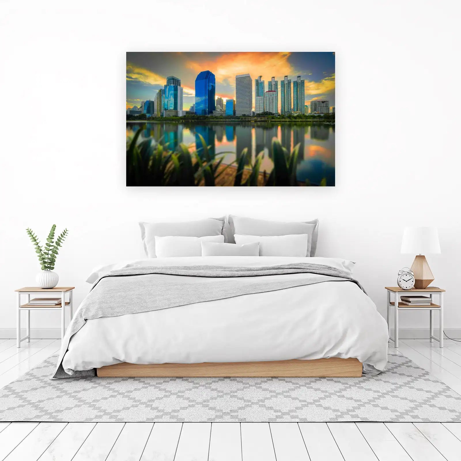 Urban Sunset Cityscape Reflections Wall Art