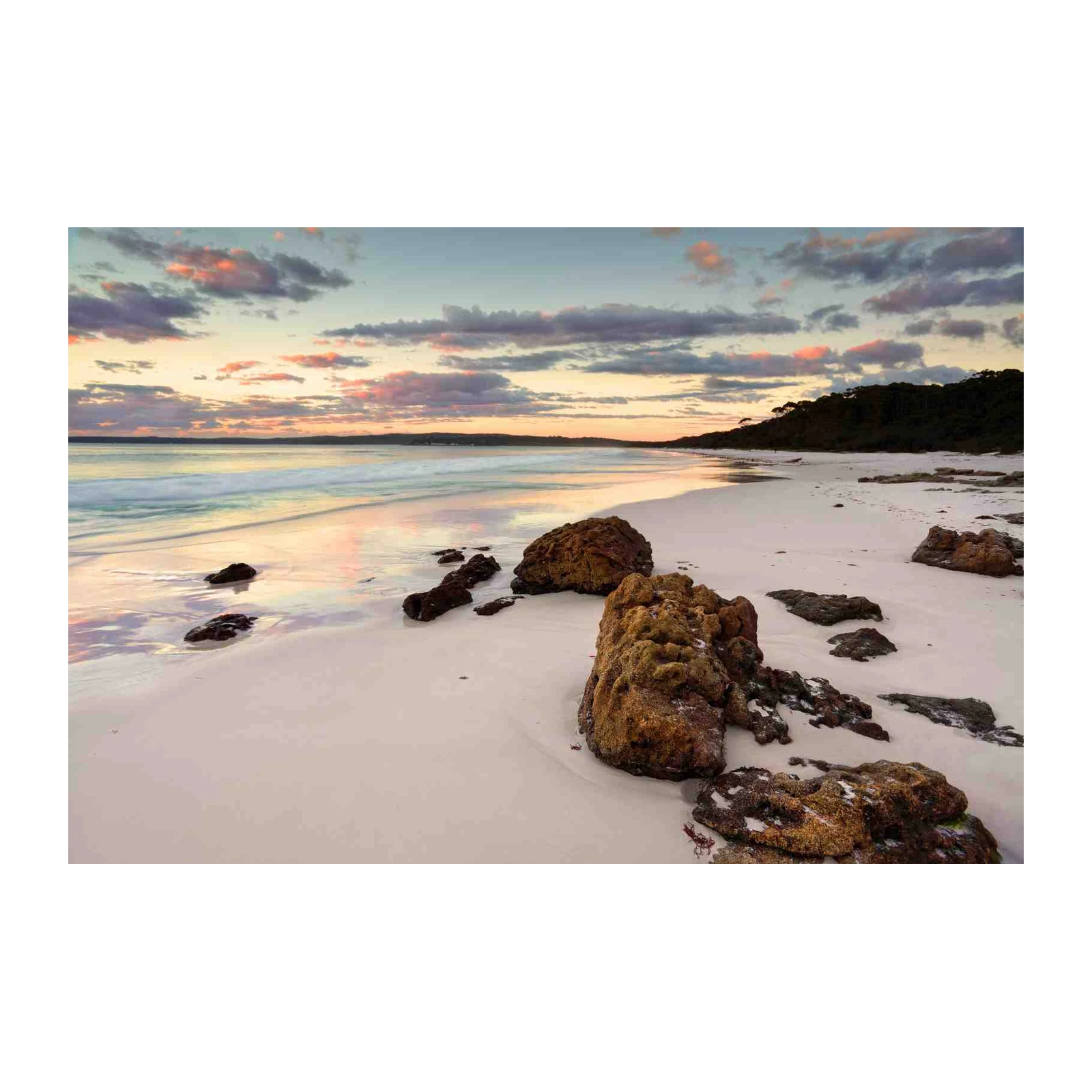 Serene Sunset Beach Rocks Wall Art