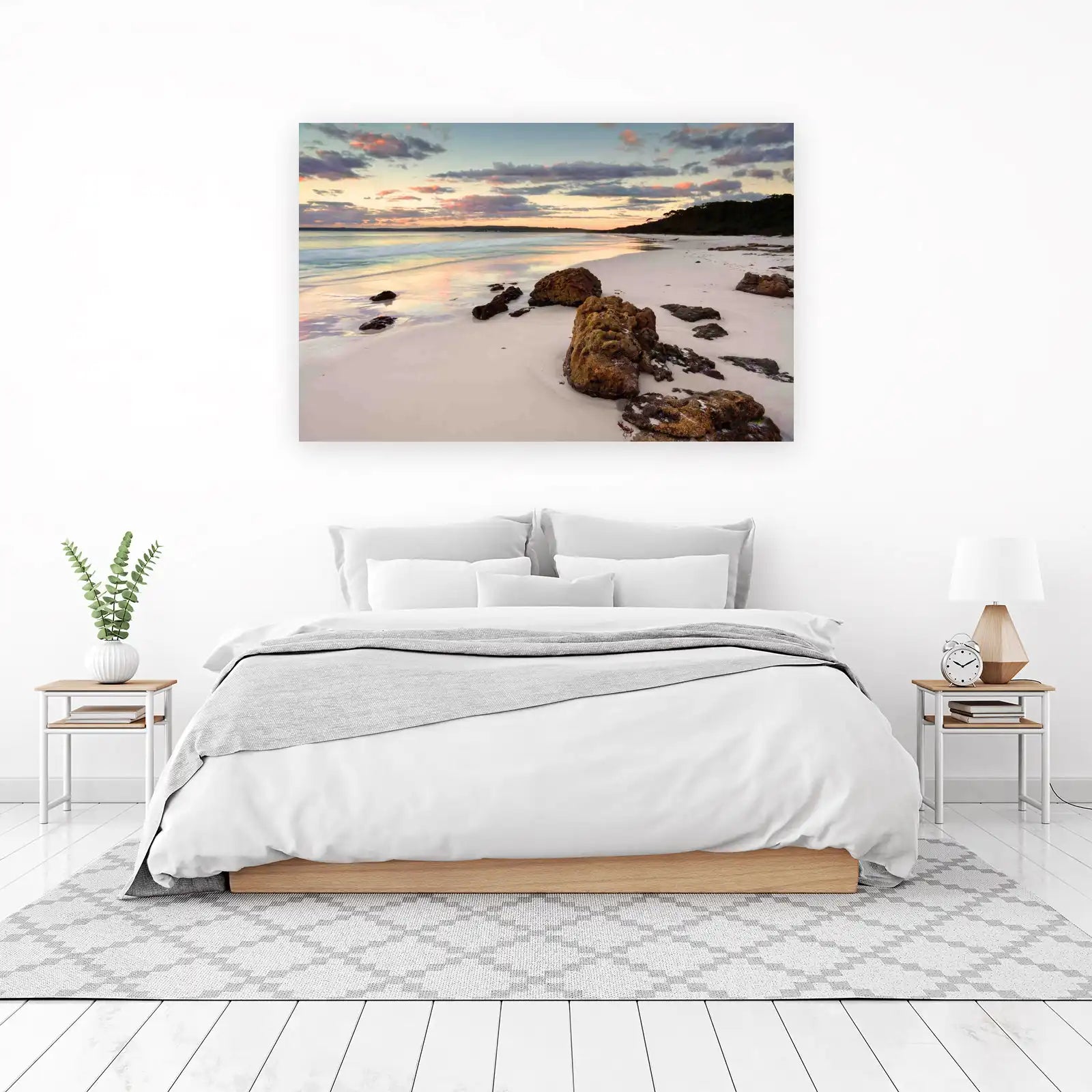 Serene Sunset Beach Rocks Wall Art