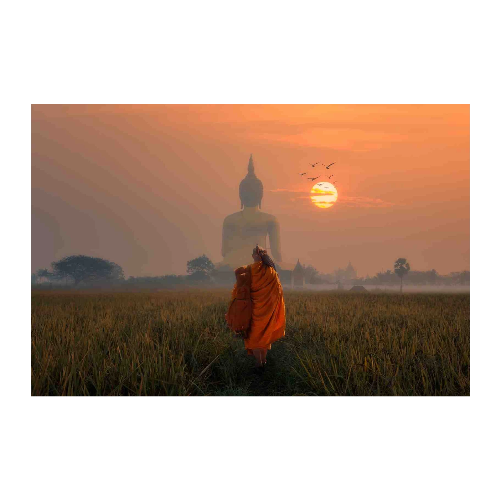 Serene Monk & Buddha Sunset Wall Art