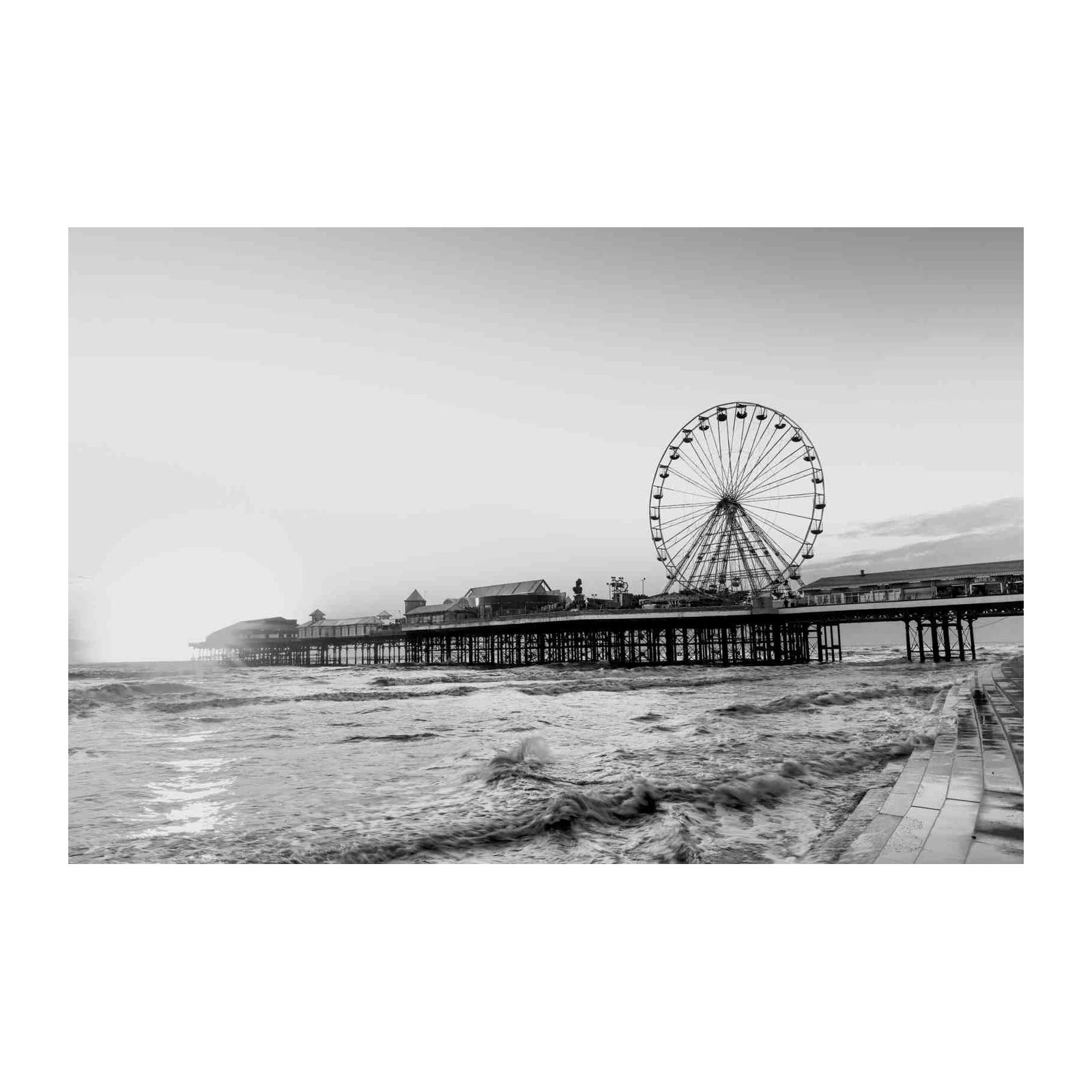 Seaside Ferris Wheel & Pier Black and White Wall Art