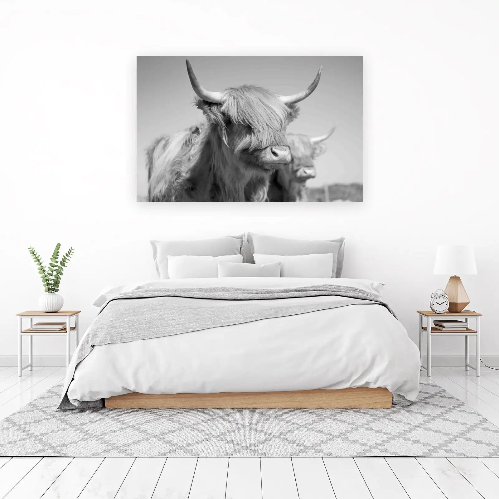 Highland Cow Duo Black & White Wall Art