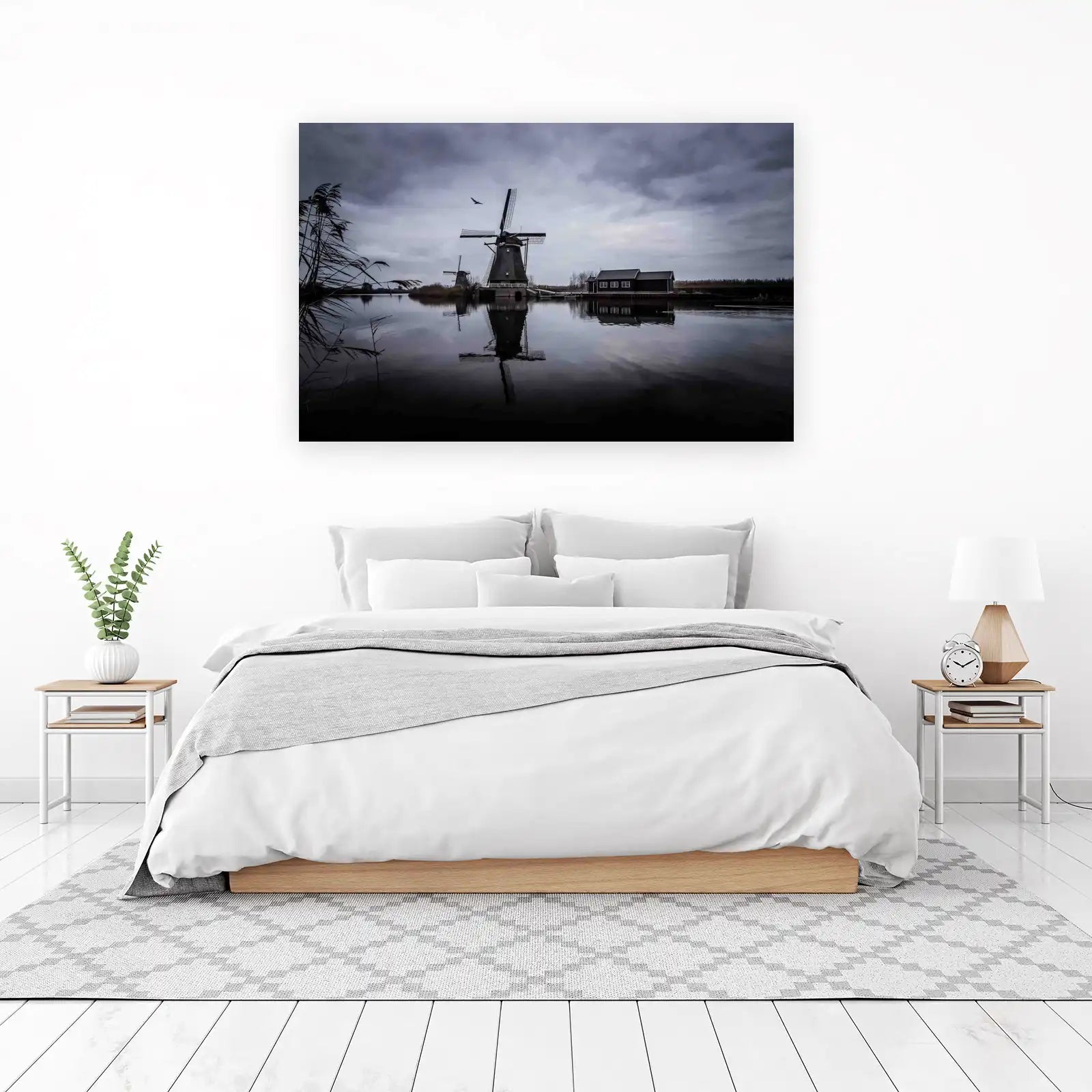Iconic Dutch Windmills Reflection Wall Art