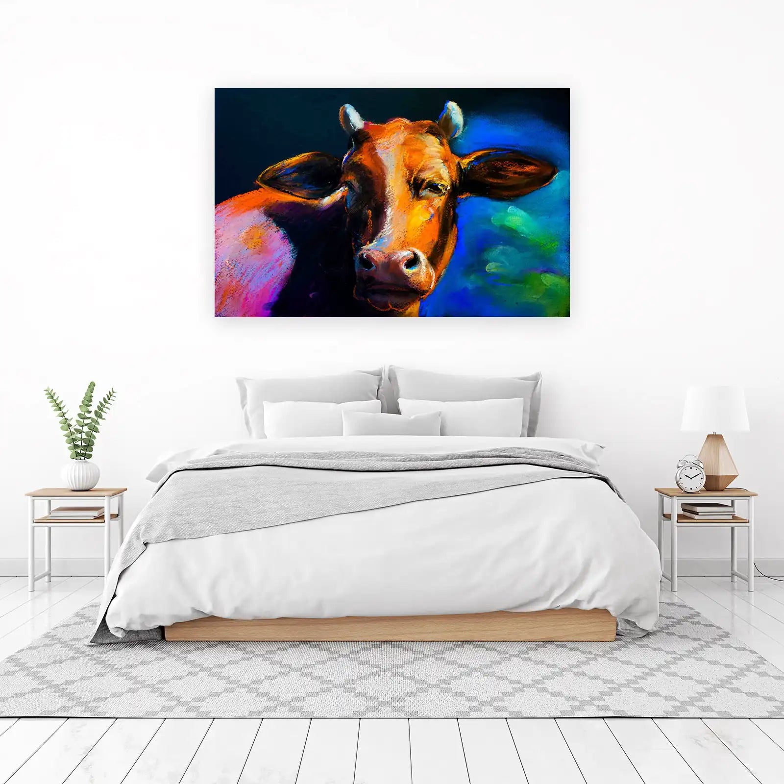 Vibrant Cow Portrait Oil Pastel Wall Art