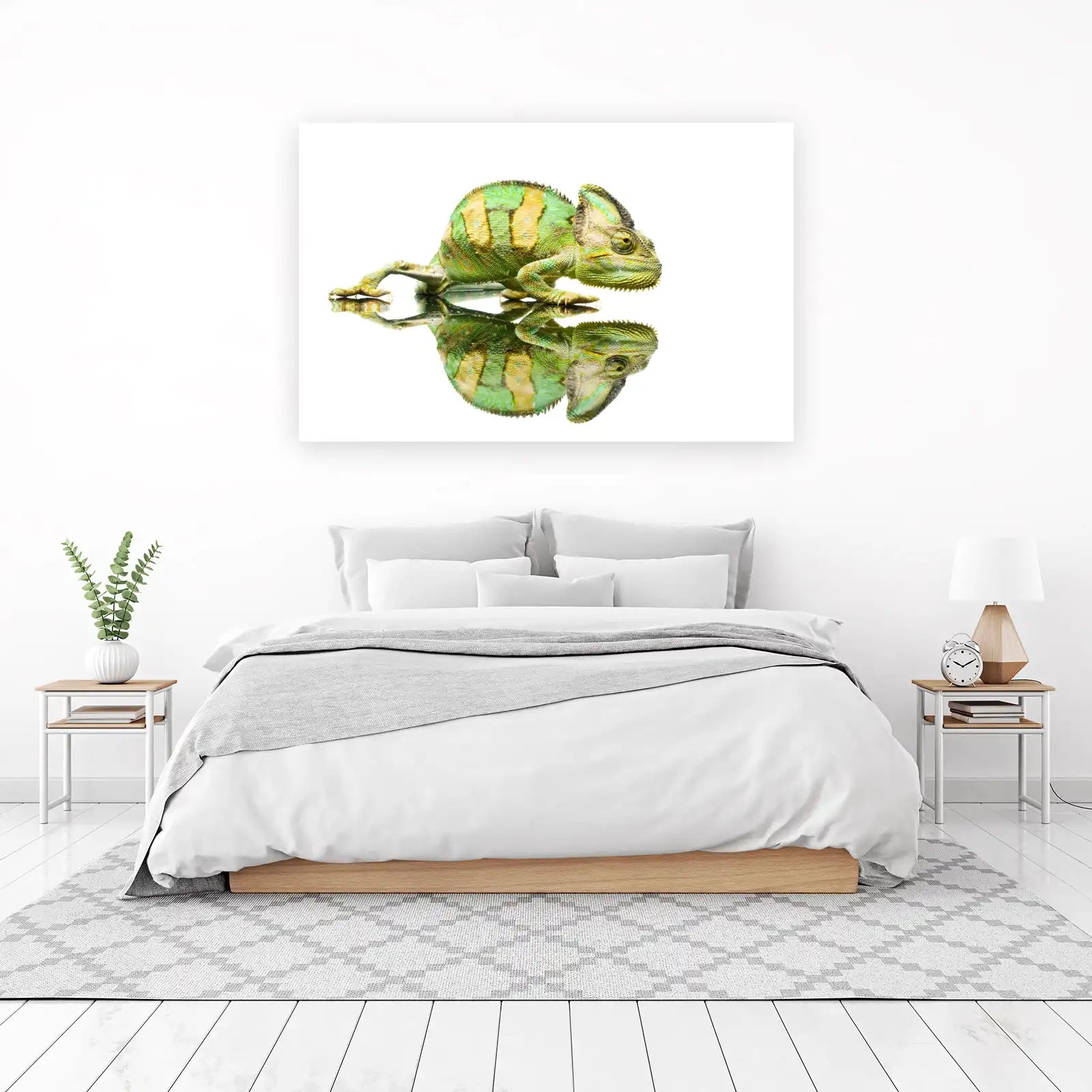 Vibrant Green Chameleon Reflection Wall Art